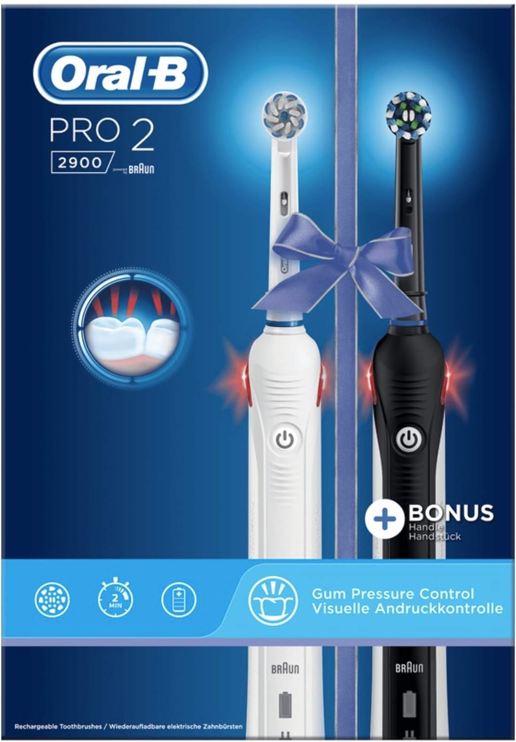OralB Pro 2 2900 Rechargeable Electric Toothbrush, 2 Toothbrushes with