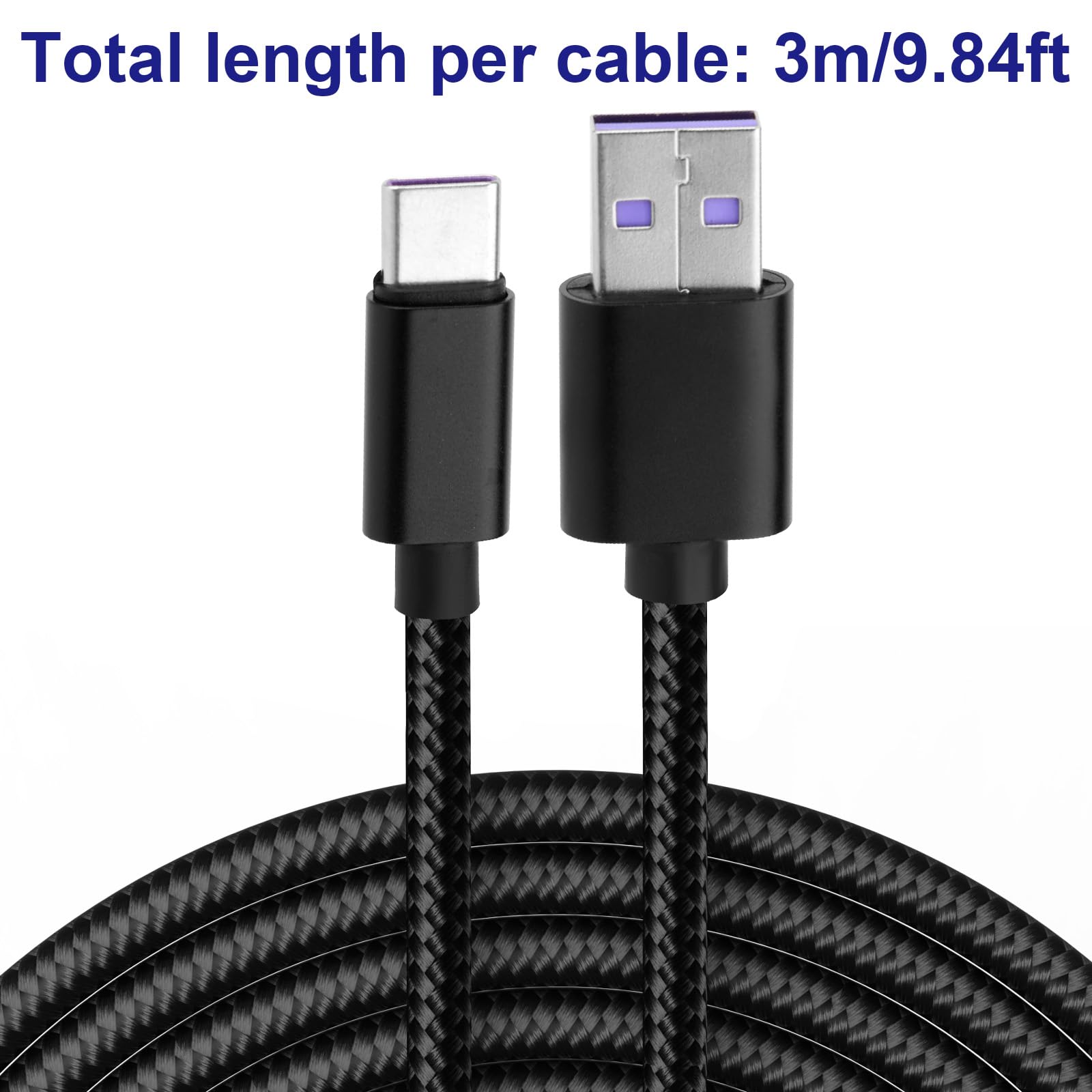 2 Piezas Cables Carga para Xbox Series, 3m Cable de Carga USB Tipo C Negro de Repuesto para Xbox Series X/S PS5/PS5 Pro Controller Elite 2 Switch Pro Controller