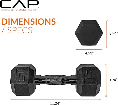 Miniatura 4 de CAP Barbell Peso de la mancuerna hexagonal recubierta, individual, 10-120 libras, múltiples opciones