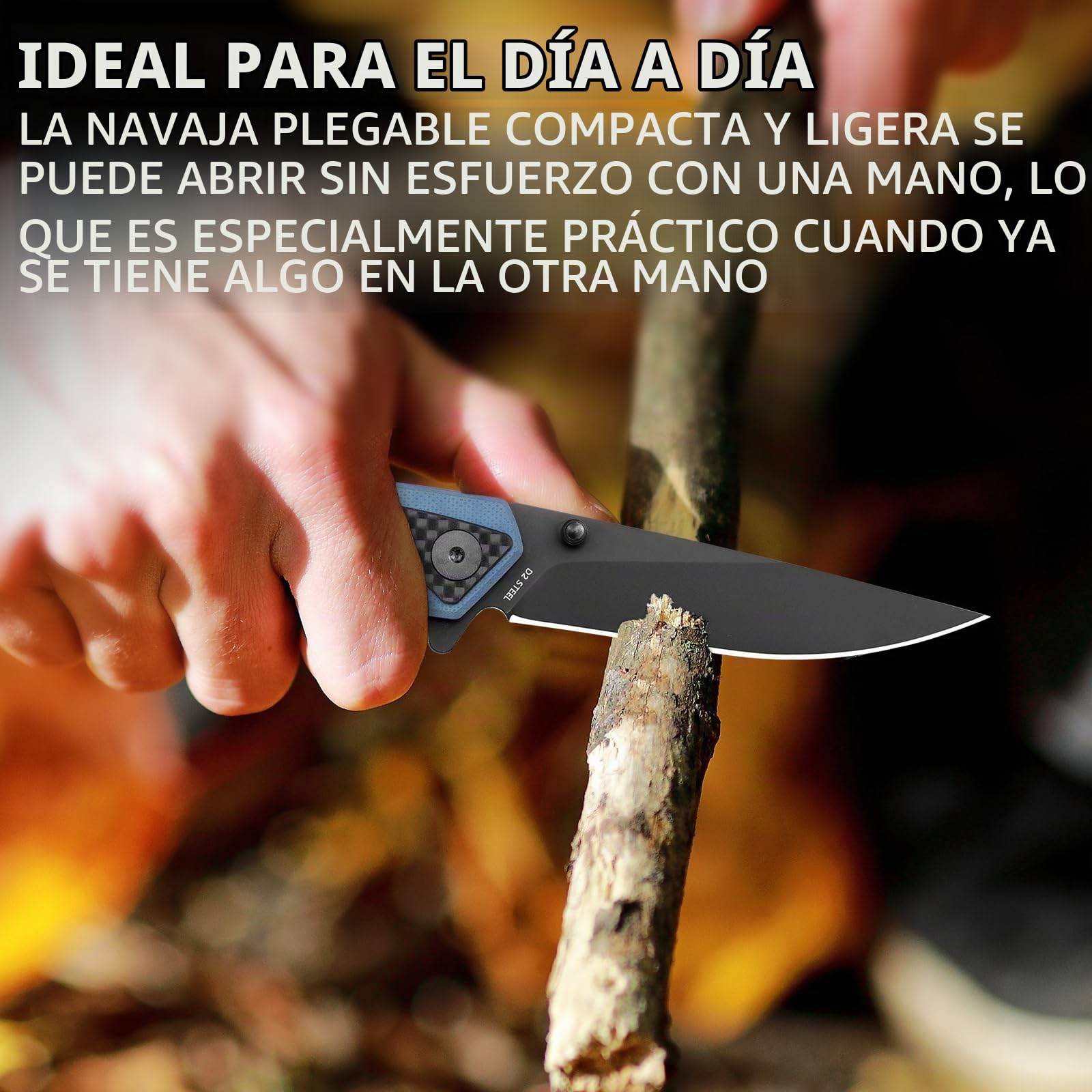 NedFoss Afilada navaja plegable, navaja de bolsillo con clip, cierre de forro seguro, Cuchillo de una mano de acero d2, adecuada para camping, Adecuado para camping, senderismo