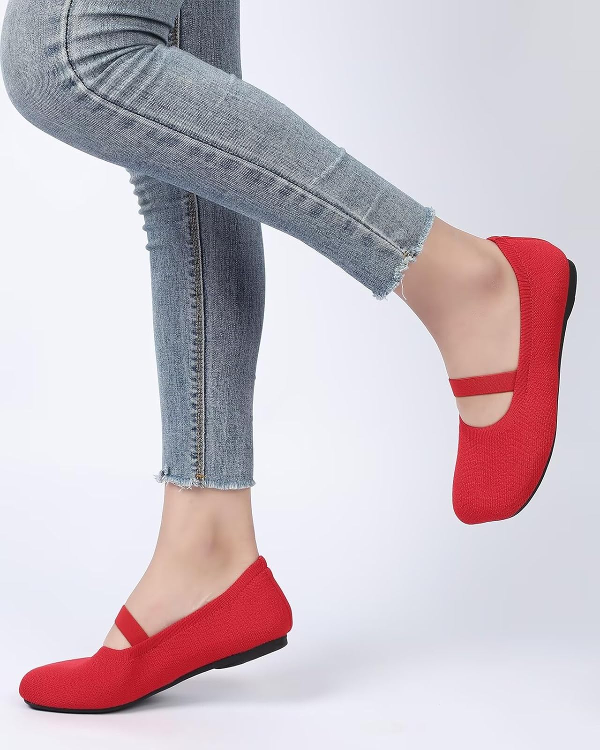 Women's Wide Toe Box Flats Shoes Knit Mary Jane Ballet Flats Comfort Casual Ballerina Walking Dressy Slip-on Shoes with Strap - Image 7