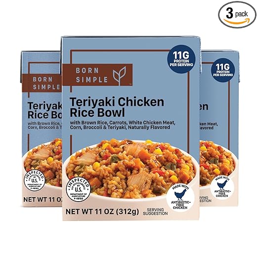 Born Simple Prepared Meals - Ready to Eat Teriyaki Chicken Rice Bowl | 11g Protein | 11 Oz (Pack of 3)