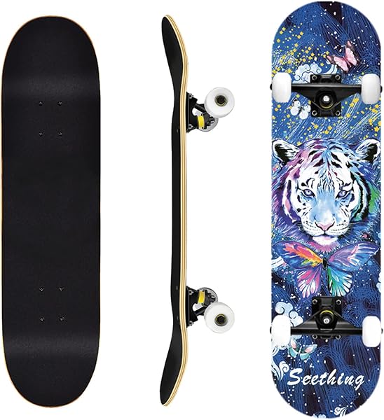 Nobuwileスケボー 子供 初心者 小学生 キッズ スケートボード コンプリート 31×8インチ スケボーデッキ 完成品 skateboard 7層カナディアンメープル製 ダブルキック 男の子 女の子 こどもの日 誕生日 プレゼント - 1