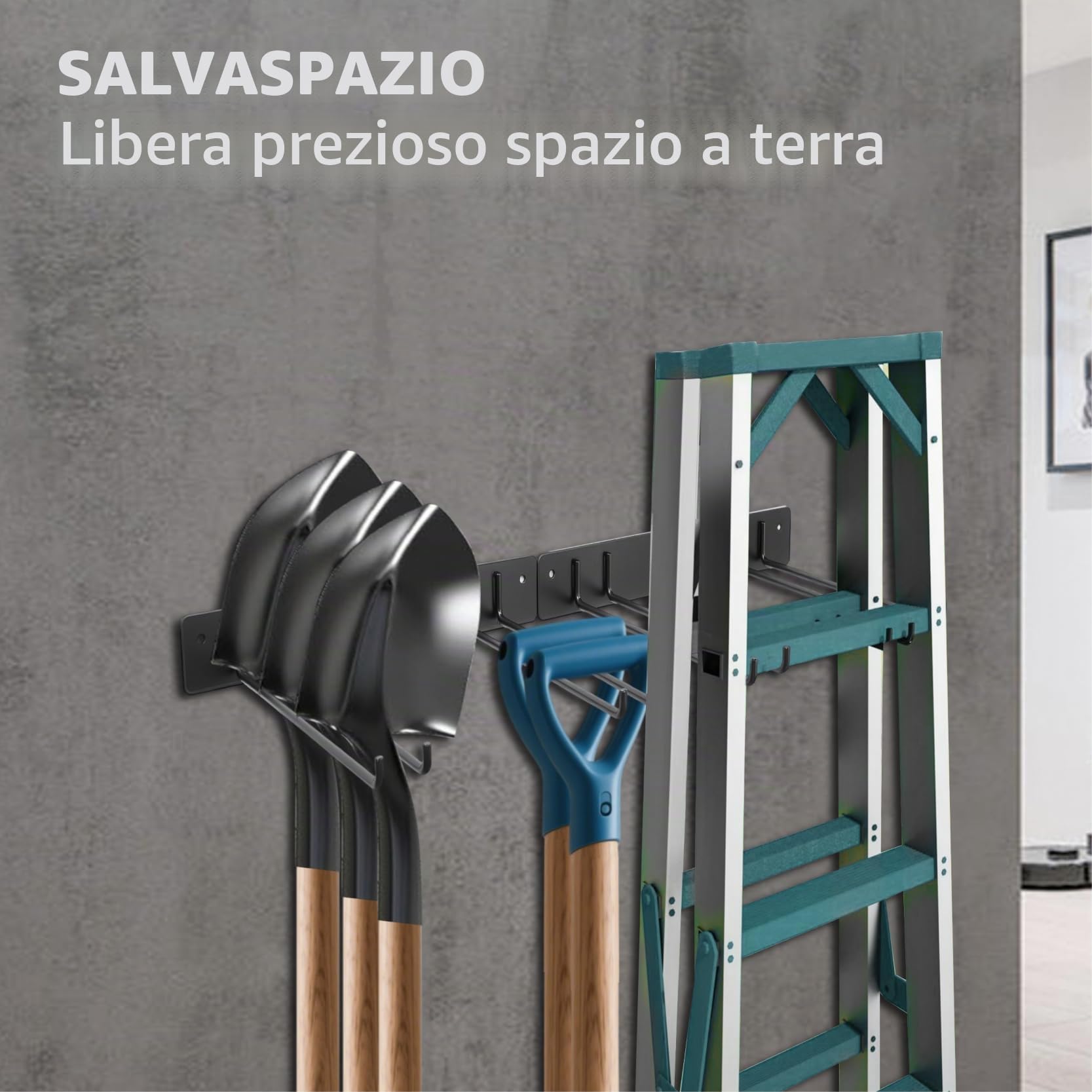 Sinoer ，Portaattrezzi da giardino integrato a muro, armadio per lo stoccaggio del garage, porta sedie pieghevole, allungato, resistente alla ruggine, carico massimo 240 libbre - Confezione da 4