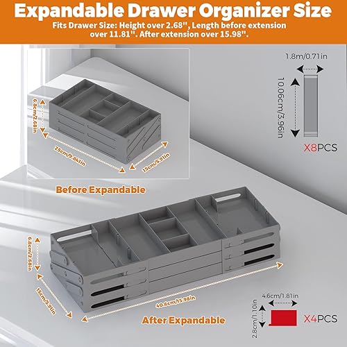 Miniatura 3 de Organizador de cajones de 3 niveles, organizador de cajones de basura expandibles, organizador inteligente de suministros de oficina, organizador
