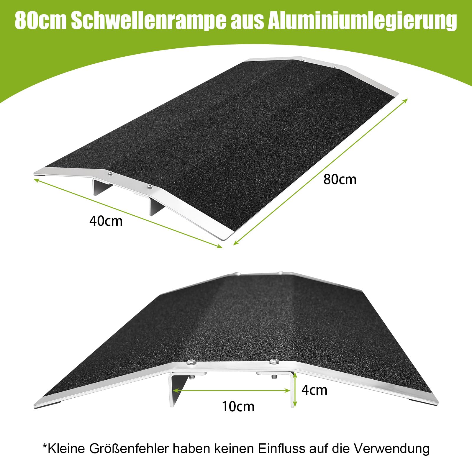 Vielseitig Alu-Schwellenrampe,80cm Breite, 300 kg Tragkraft, rutschfest Schwellenbrücke Rollstuhlrampe für Rollstuhl & Rasenmäher, Türschwellenrampe für Türschwellen, Stufen, Bordsteine