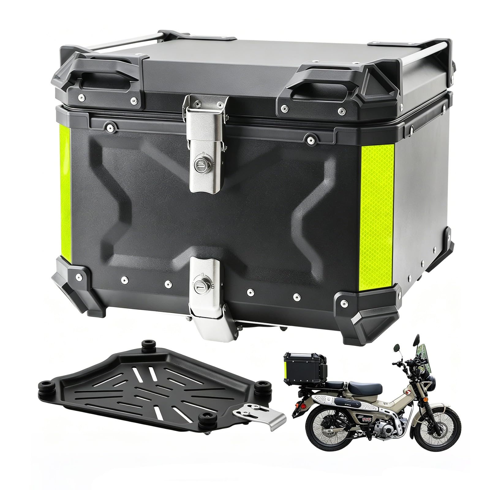 55L Motocicleta Topcase de aluminio, con respaldo acolchado forro y