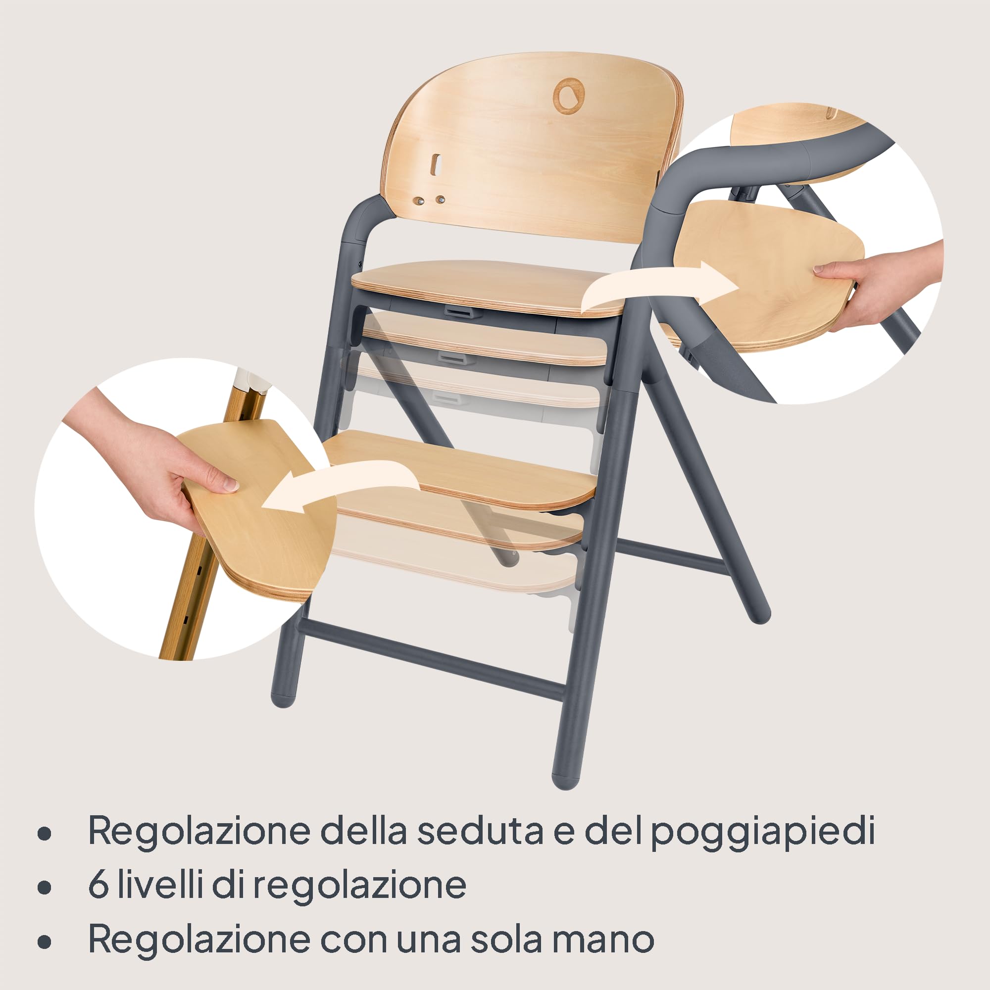 LIONELO Celia Seggiolone Pappa in Legno per Bambini da 6 Mesi e Adulti | Evolutivo per Bambini e Adulti fino a 90 kg, Poggiapiedi Regolabile e Cintura di Sicurezza a 5 Punti
