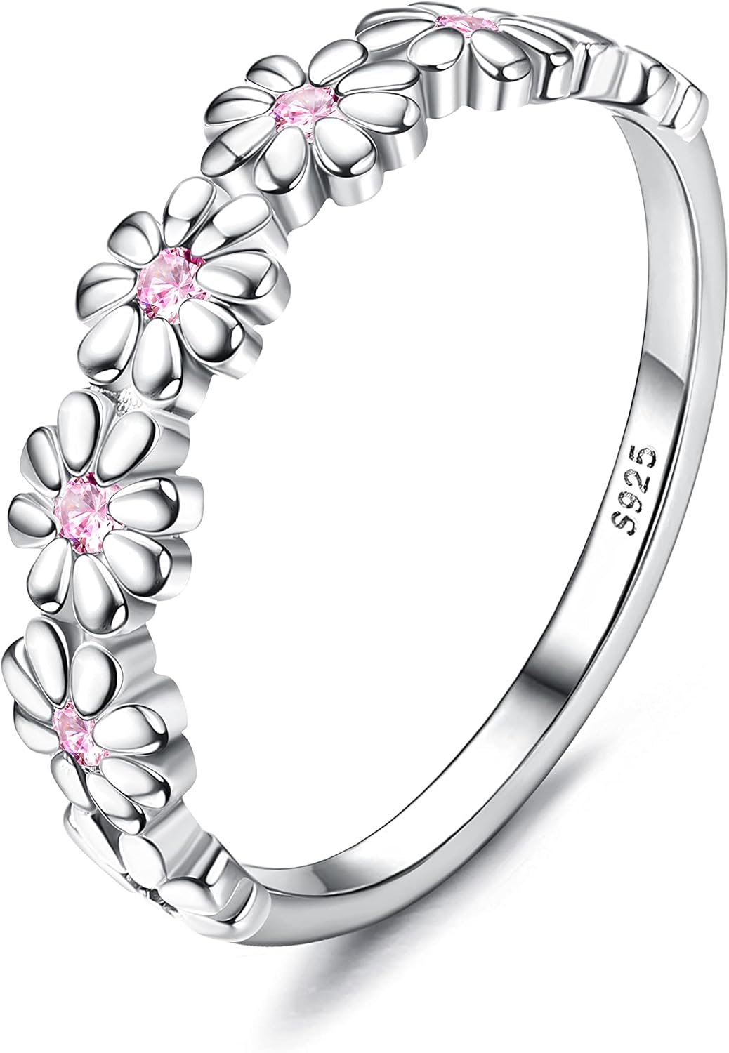MILACOLATO Valentine's Day Gifts - 925 Sterling Silver Ring 18K Gold Plated Daisy Flower Ring Paved with Coloful Cubic Zirconia High Polished Comfort Fit Sunflower Stacking Statement Wedding Band Ring for Women Mother's Day Jewelry