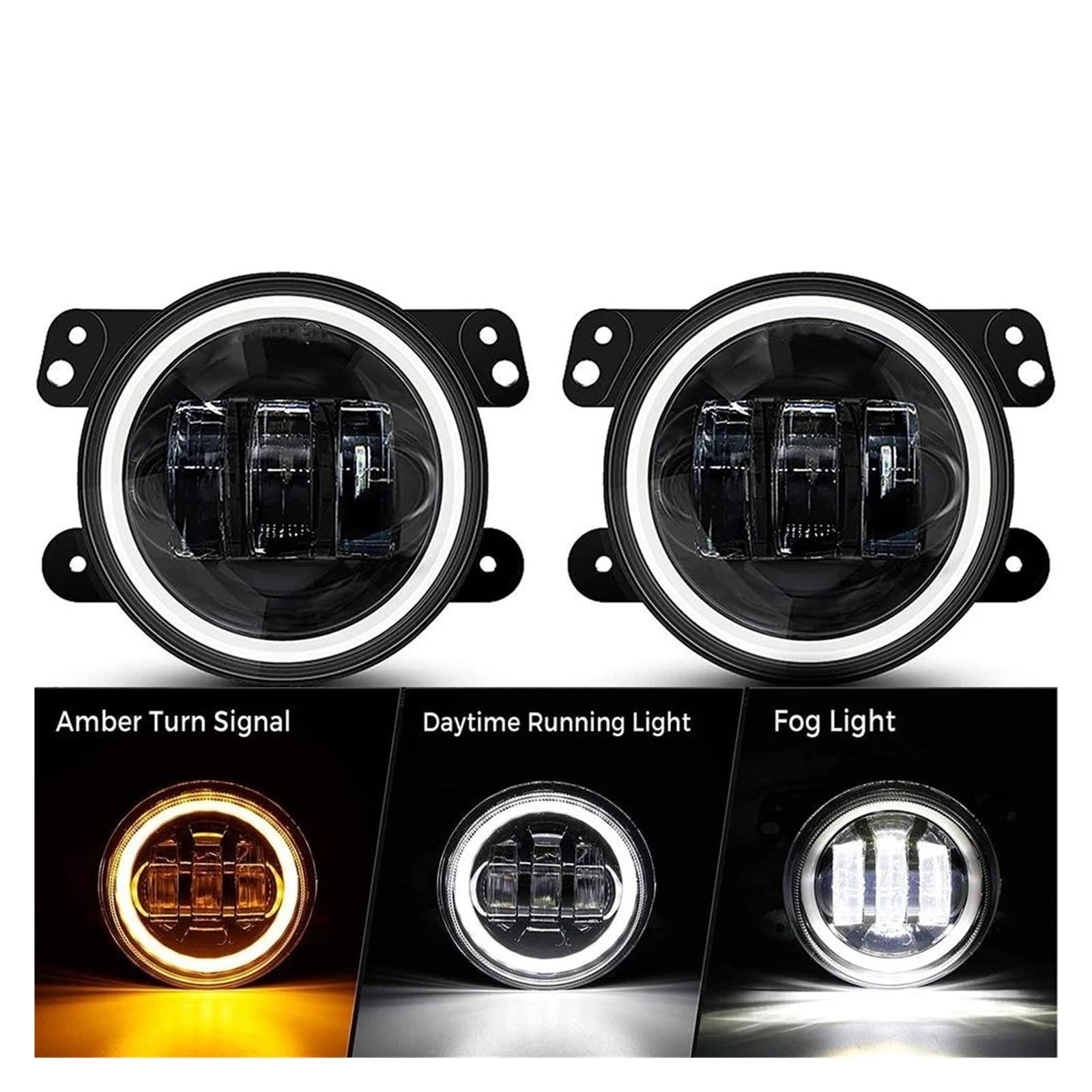 Faros Delanteros para Jeep para Wrangler JK TJ LJ Luces Antiniebla LED con Anillo Halo Blanco DRL Lámpara Señal Giro Ámbar 60W 4 Pulgadas Faros