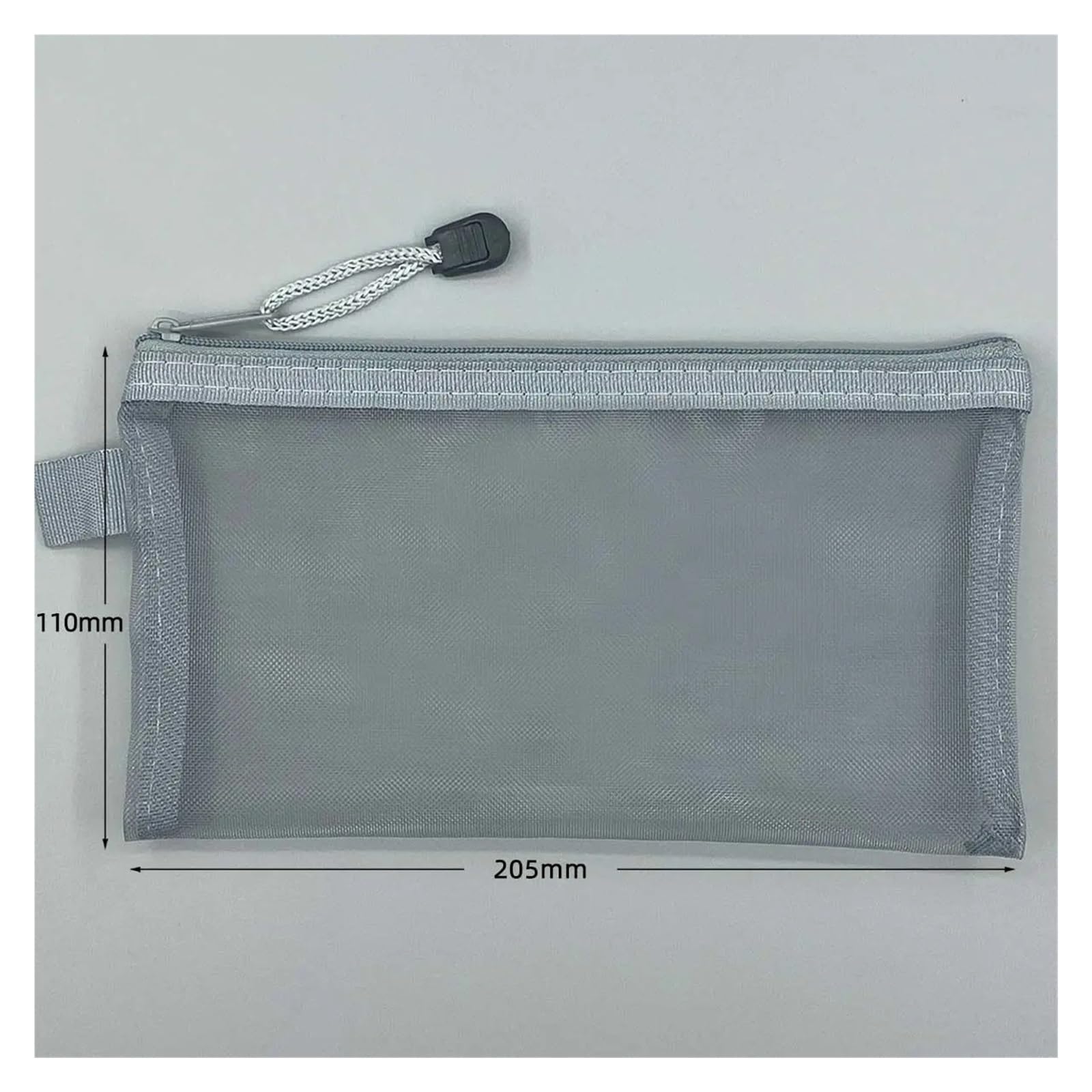 Federmäppchen mit Reißverschluss, Netzstoff, transparent, Nylon, für Schule, Büro, Reisen, 20 Stück (grau)