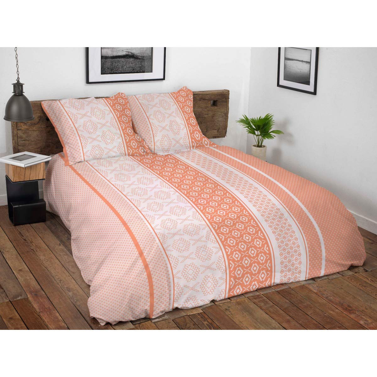 Home Passion Parure Copripiumino 3 Pezzi ethnora Mandarino 100% 57 Fili, Cotone, Multicolore, 220 x 240 x 0,1 cm