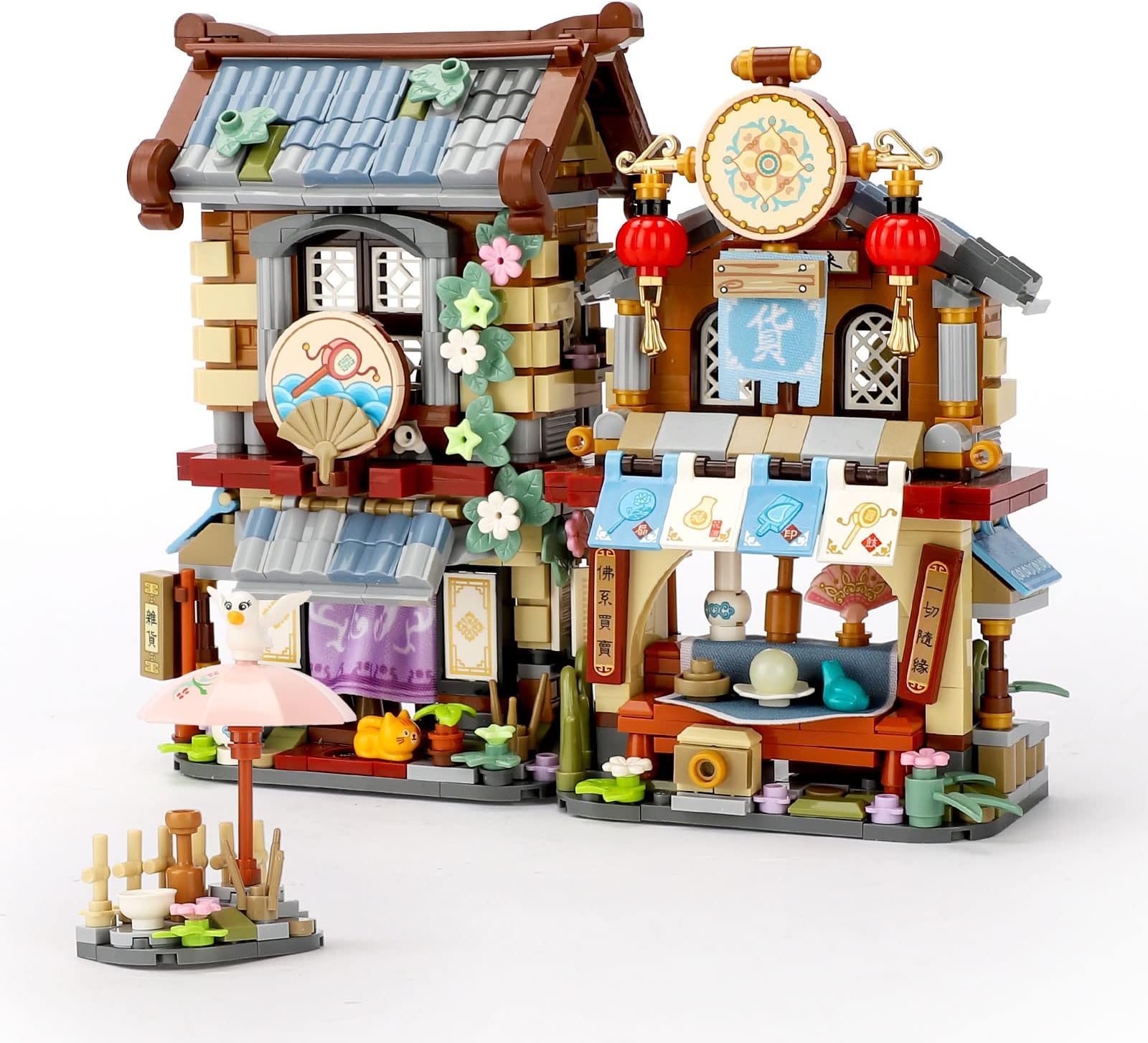Chinese Street View Grocery Store Mini Building Blocks, MOC Creative Building Toys Model Set for Girls 6-12 Years Old, 970 PCS Simulation Architecture Construction Toy, Gift Idea for Adults
