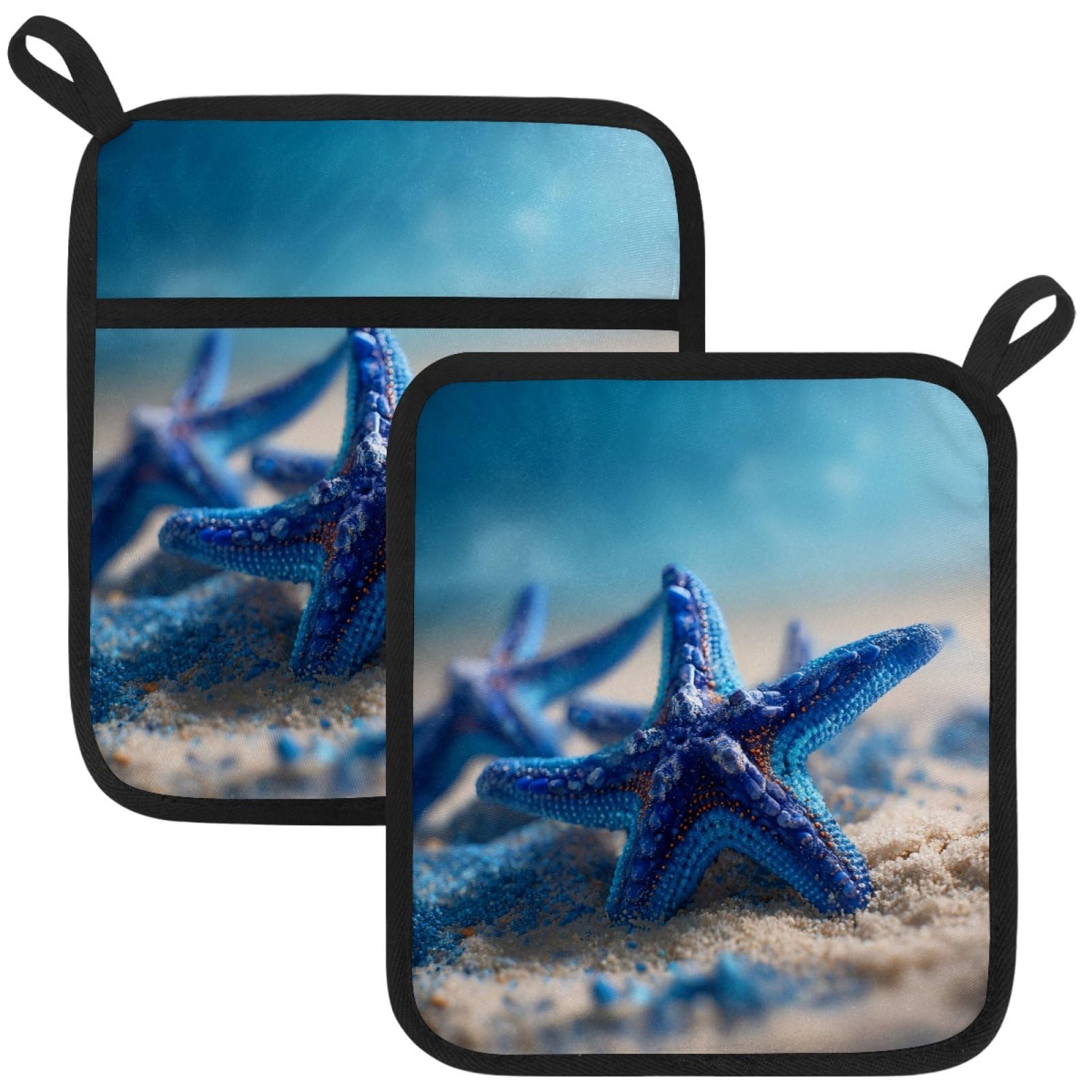 VAPOKF Starfishes Heat Resistant Pot Holders, Thick Pot Holders Pad with Hanging Loop for Kitchen, Oven Cloth Pads for Kitchen Baking Microwave Oven
