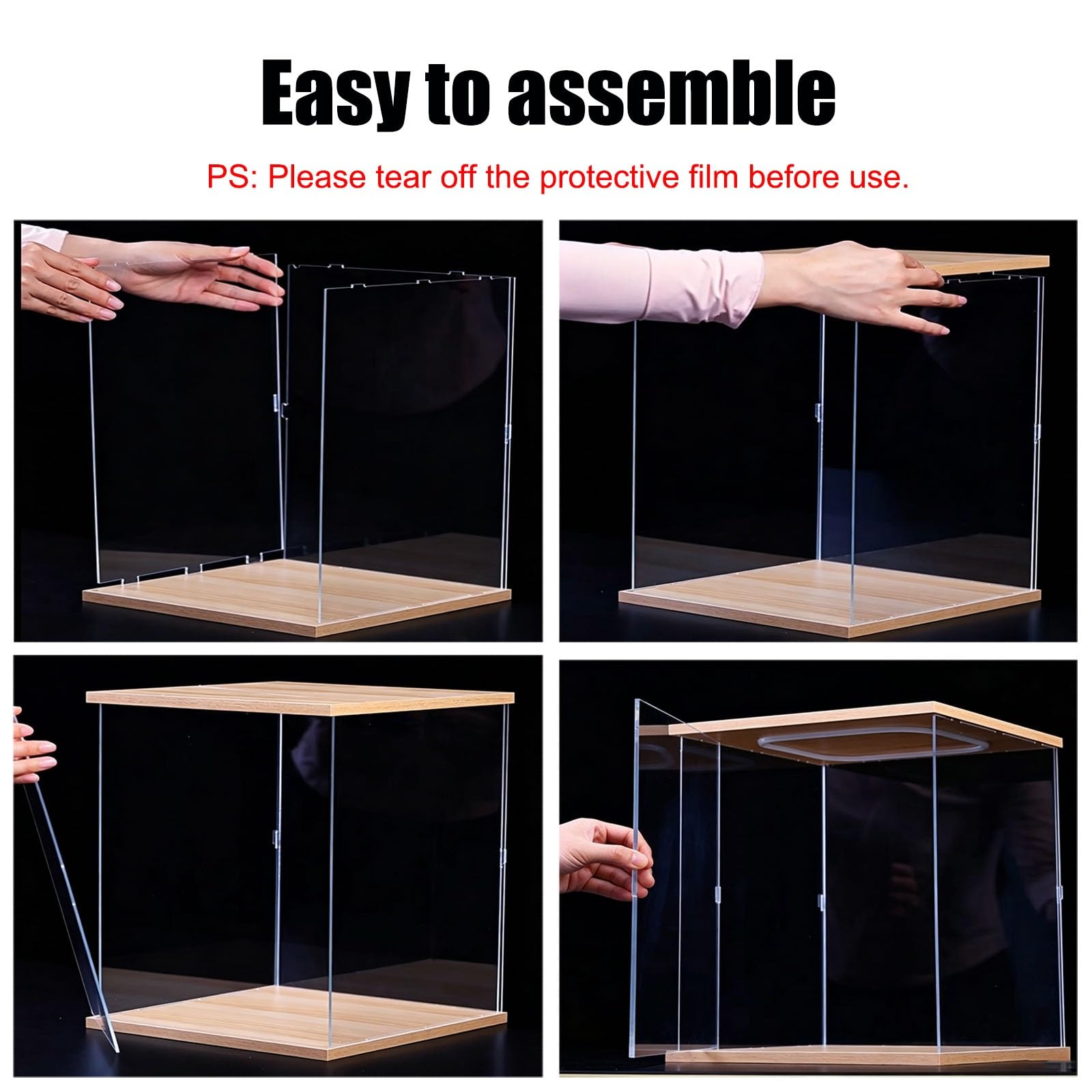Acryl Vitrine LED-beleuchtete Acrylvitrine mit Fronttür, Stapelbare, Hohe Vitrine Trophäen/Figuren/Modelle, Staubdichte Aufbewahrungsbox, Montage Ohne Klebstoff(30x30xH55cm/12x12x22in)
