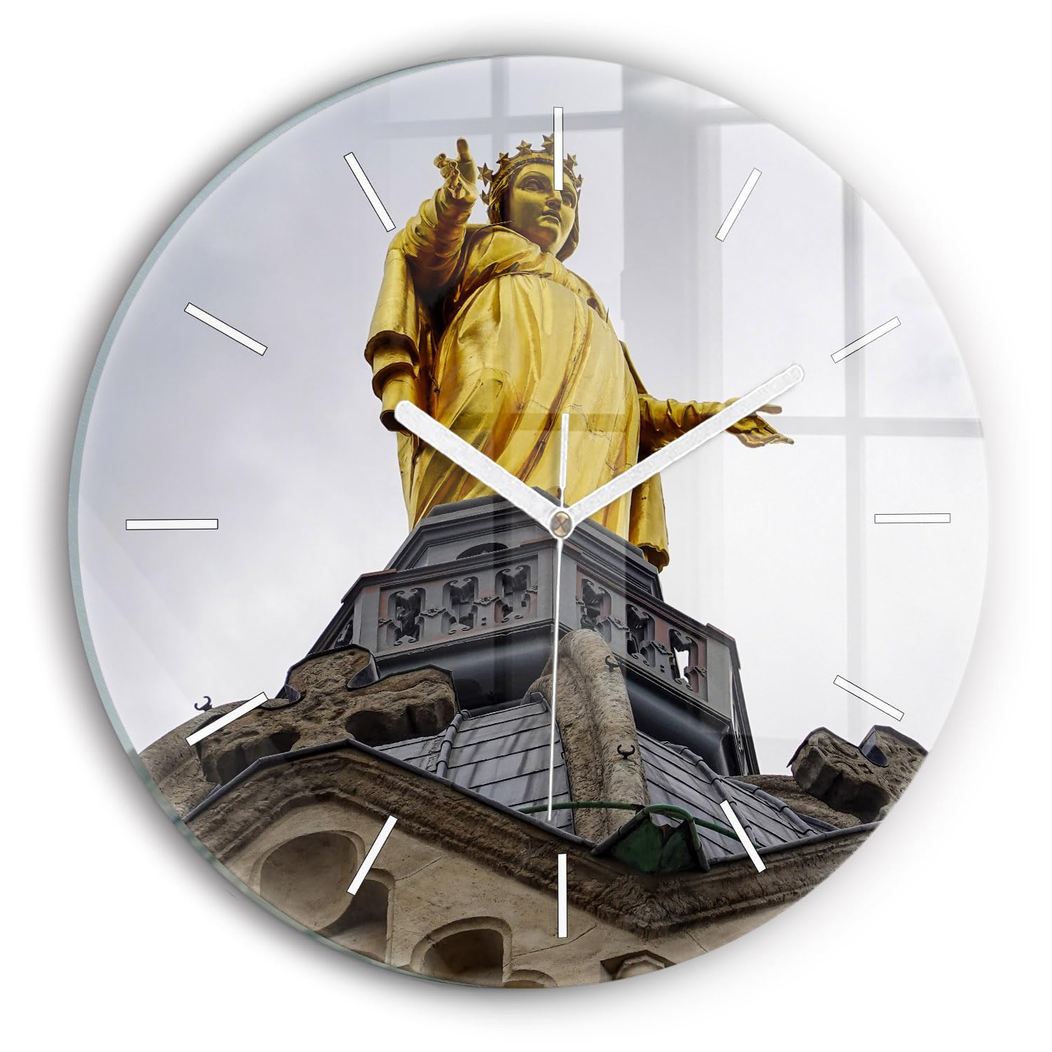 Horlogerie moderne d'exception en verre Wallfluent 30 cm statue de Lyon