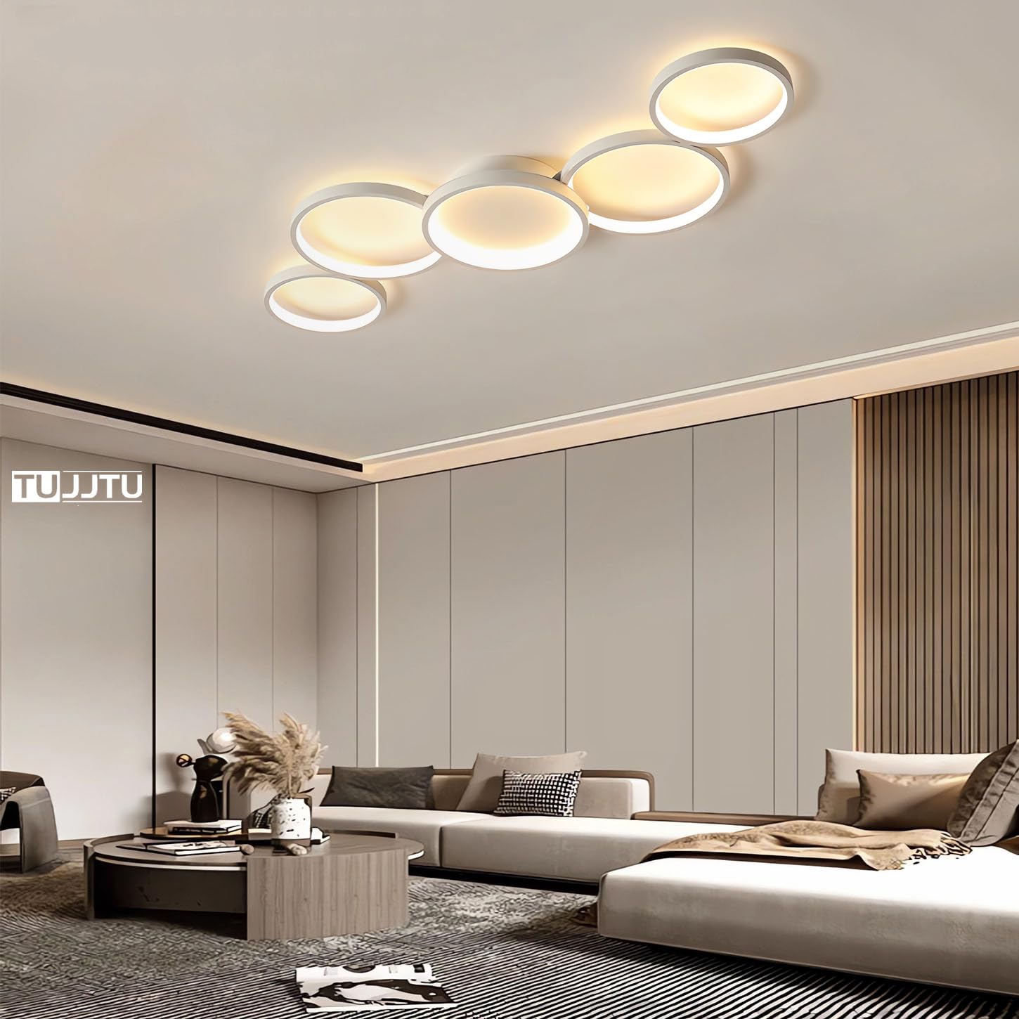 Lampa sufitowa LED Nowoczesna lampa do salonu Ściemnialne oświetlenie sufitowe Kreatywna okrągła lampa sufitowa z pilotem Aluminiowe oświetlenie do sypialni Biuro Pokój dziecięcy (Biały)