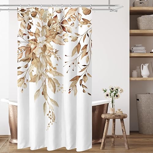 Miniatura 30 de Tititex - Juego de cortinas de ducha de hojas de eucalipto verde con cierres de presión, sin ganchos, forro interior verde, hojas de acuarela en la