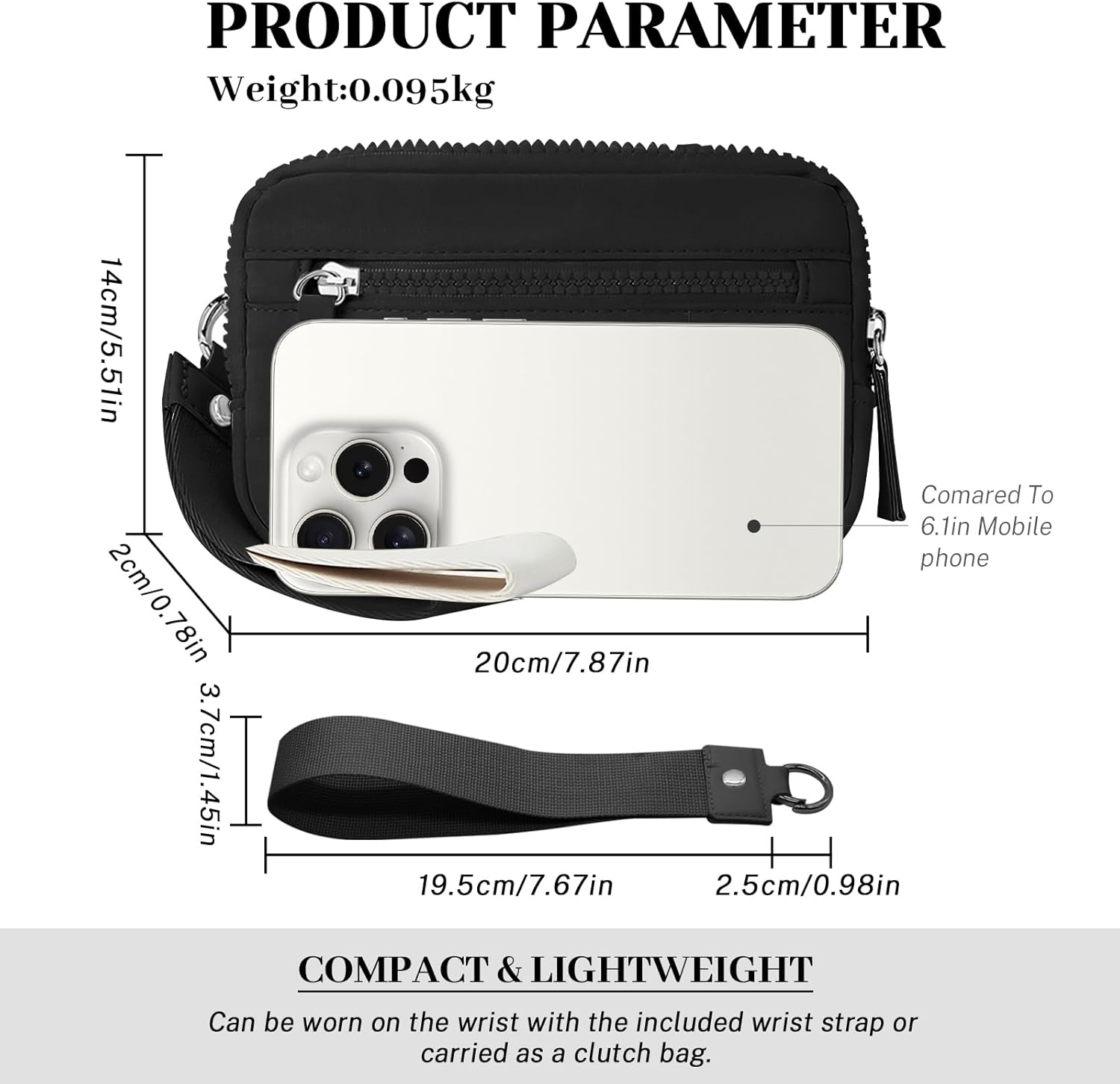 LJCZKA Wristlet Wallets for Women RFID Nylon Quilted Wallet with 3 Zipper Purse for Credit Card Holder Cellphone Organizer (Black) - Image 4