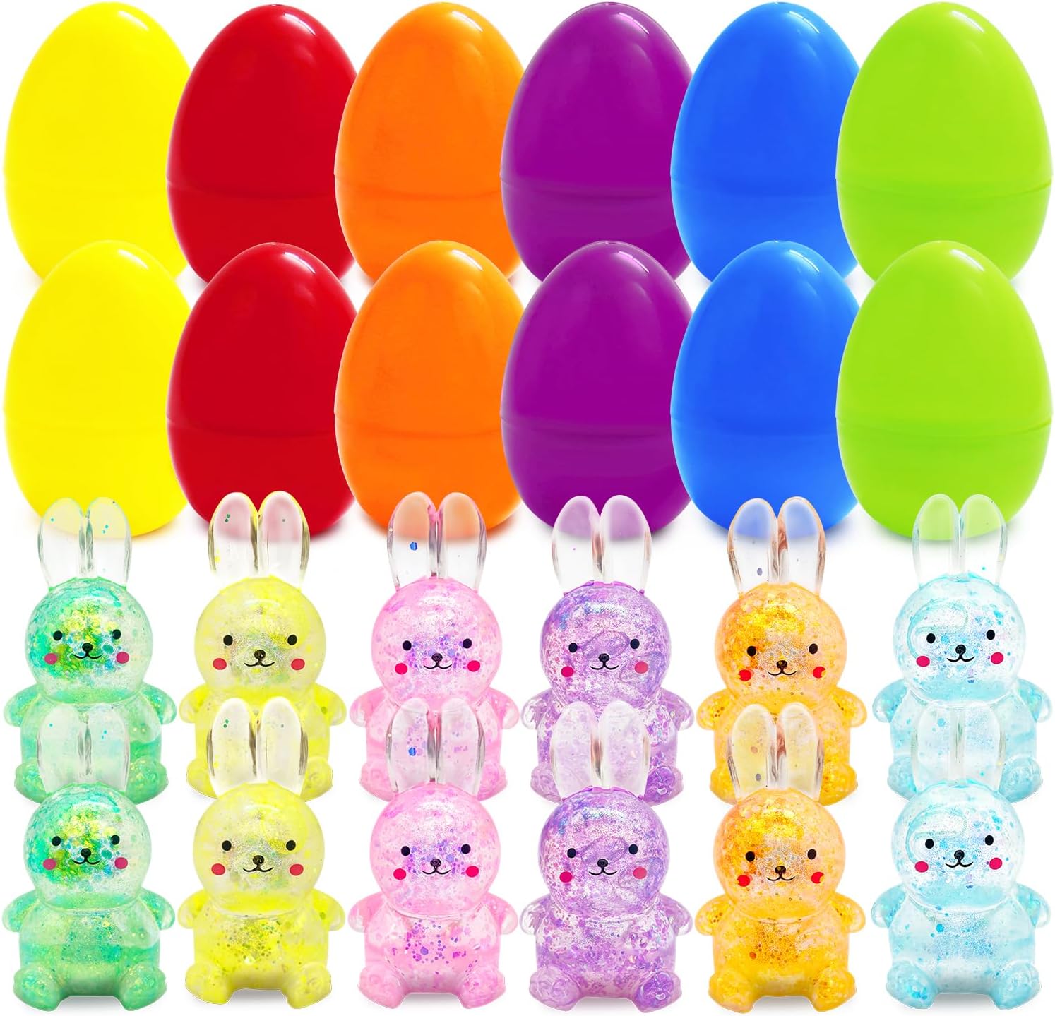 PARSUP 12PCS Easter Marble Eggs with Fidget Bunny for Easter Theme Party Favors, Supplies for Easter Egg Hunt, Basket Stuffers/Fillers, Classroom Prize Supplies Toddler Boys Girls