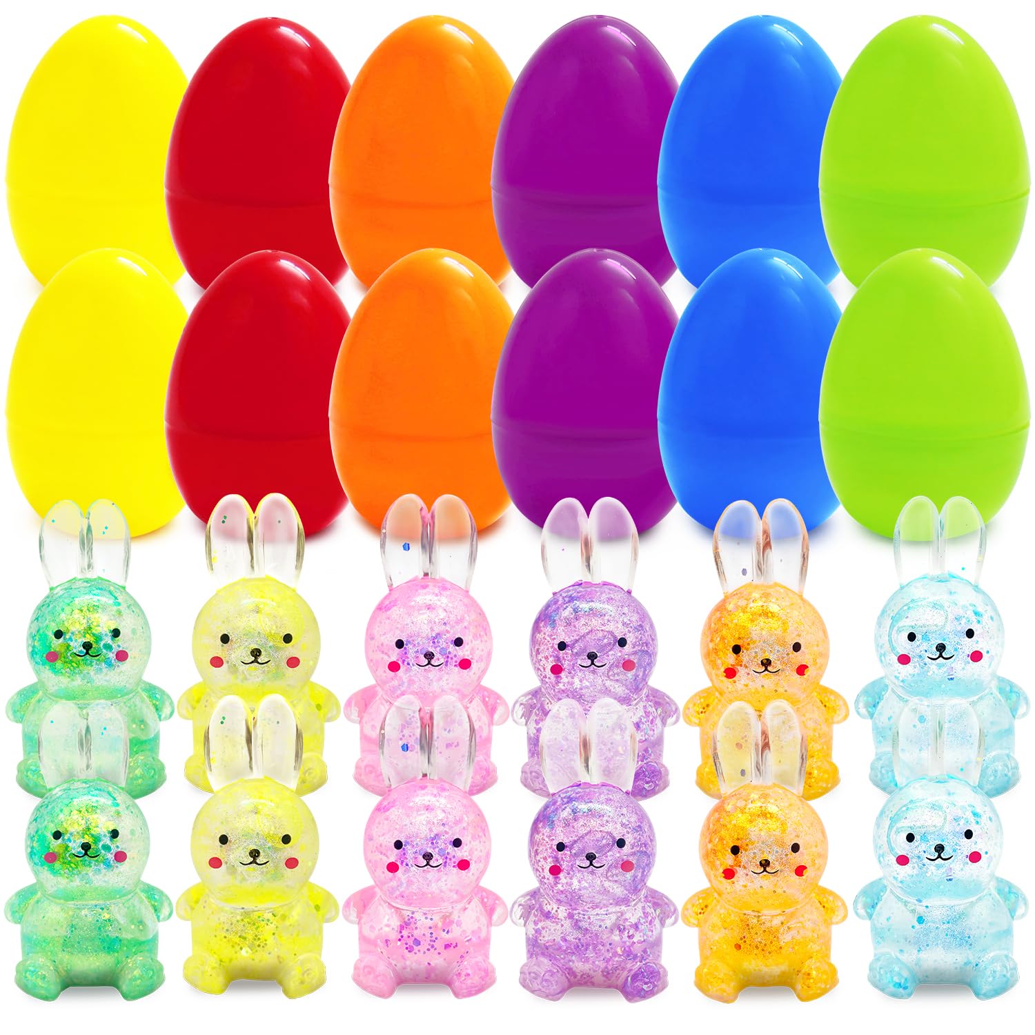 PARSUP 12PCS Easter Marble Eggs with Fidget Bunny for Easter Theme Party Favors, Supplies for Easter Egg Hunt, Basket Stuffers/Fillers, Classroom Prize Supplies Toddler Boys Girls