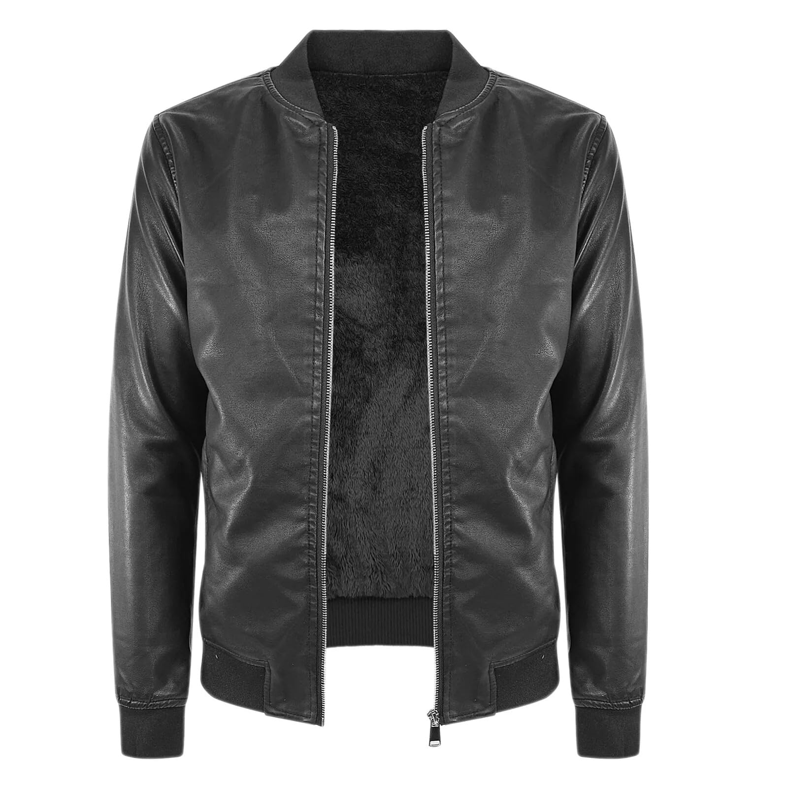 Giubbotto Uomo Invernale Giubbino Imbottito Con Pelliccia Giacca in Eco Pelle Nera Casual