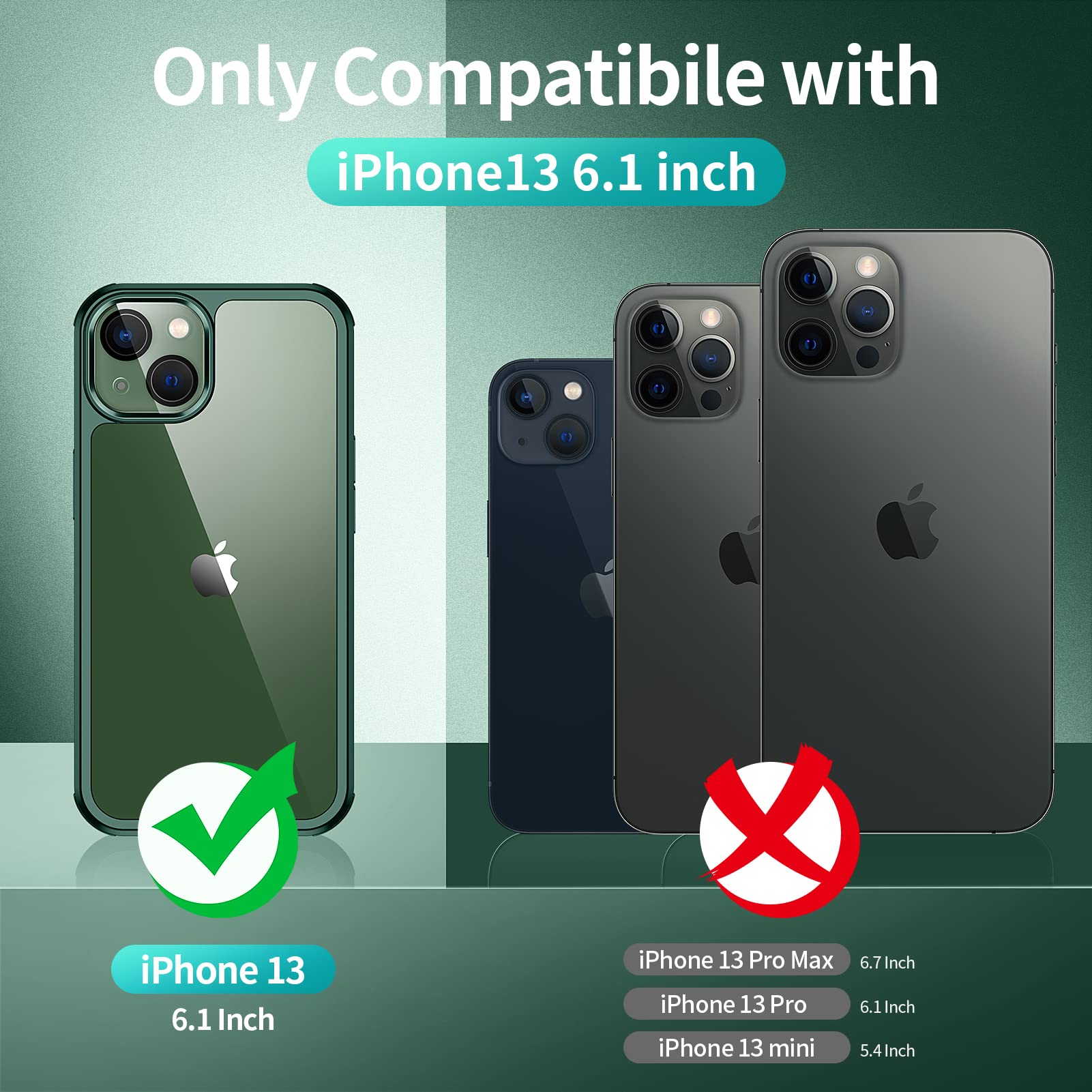 seacosmo Cover per iPhone 13, [9H HD] Integrata Vetro Temperato Schermo e Pellicola Fotocamera 360 Gradi Antiurto Custodia, Rugged Protezione Slim Case per iPhone 13, Verde