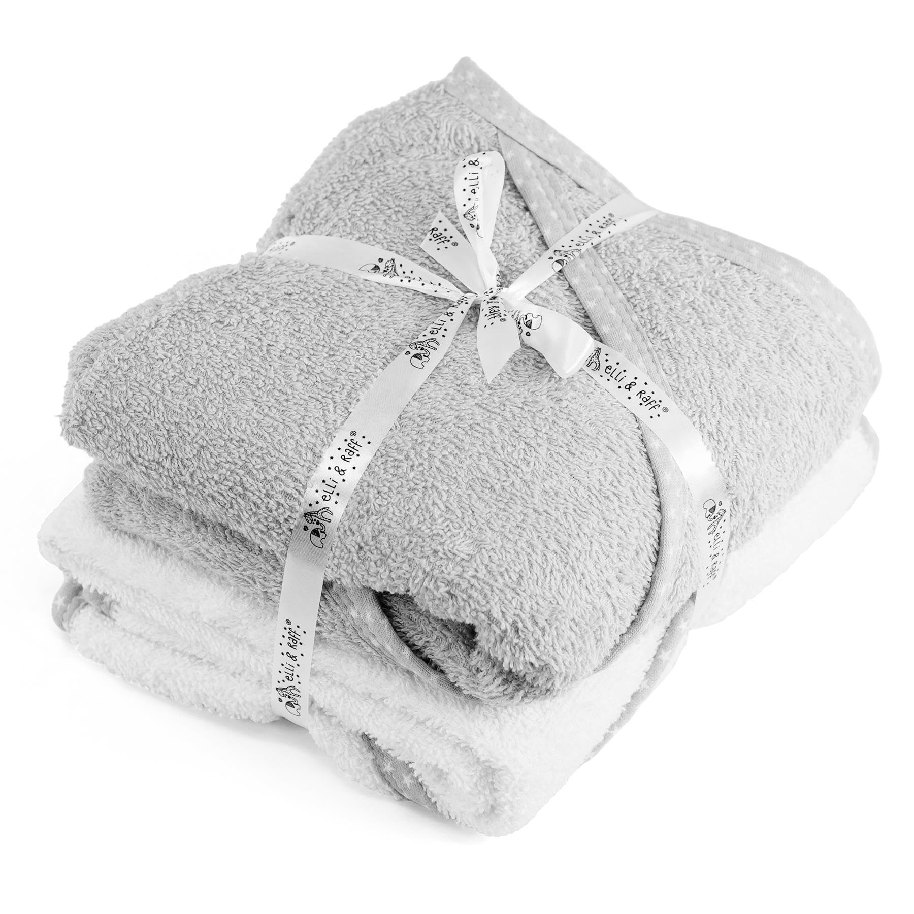Geezy Men's Grey & White Pack Of 2 Hooded Baby Towels, 73 X 73Cm - 100% Cotton Fabric Absorbent Bath Wrap, Embroidered Star Pattern, Cozy Snuggle Hood - Great Newborn Essentials For Baby Showers