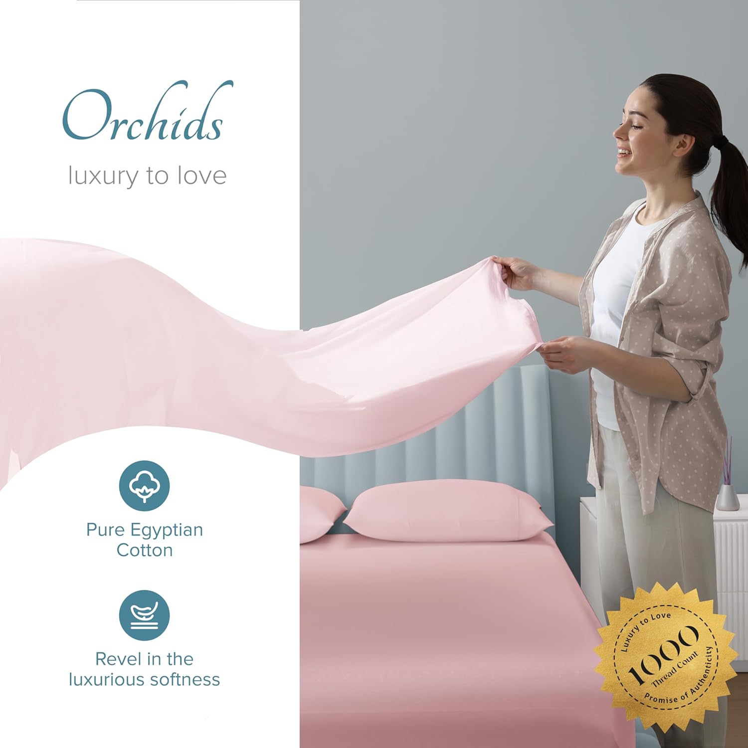 Carressa Linen Luxury Egyptian Cotton Sheets King Size – 1000 Thread Count Soft Blush Pink 4 Piece King Sheets, Soft, Cooling Extra Long Staple Sateen Weave Bed Sheets – Fits Upto 18” Deep Pocket