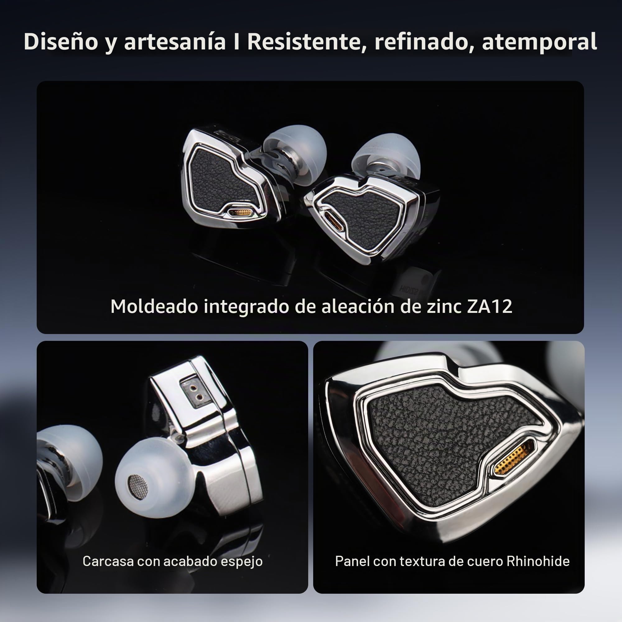 Hidizs MS2 Pro Auriculares In Ear Monitor, 10.2mm Doble Driver Magnético (1DD+1BA) Híbrido, Carcasa Zinc + Cuero Vegano, 6 Estilos de Sonido con Filtros Intercambiables, Cable Desmontable 4.4 mm