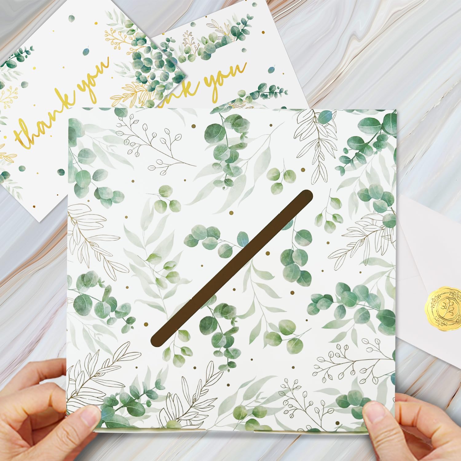 Gatherfun Sage Greenery Bridal Shower Card Box and Baptism Envelope Box for Wedding Gift, Baby or Bridal Shower Party Favors Decorations