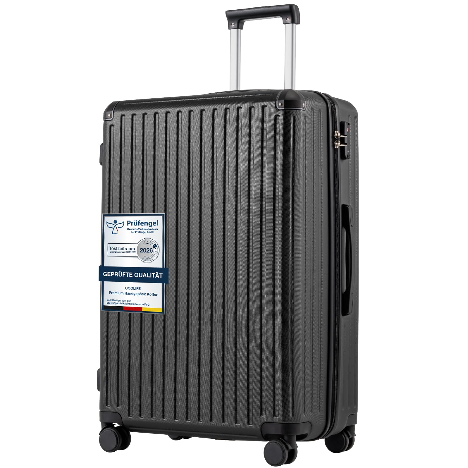 COOLIFE valigia trolley valigia rigida valigia trolley da viaggio realizzata in materiale ABS con lucchetto TSA maniglia telescopica e 4 ruote gemellari (Nero, 77cm)