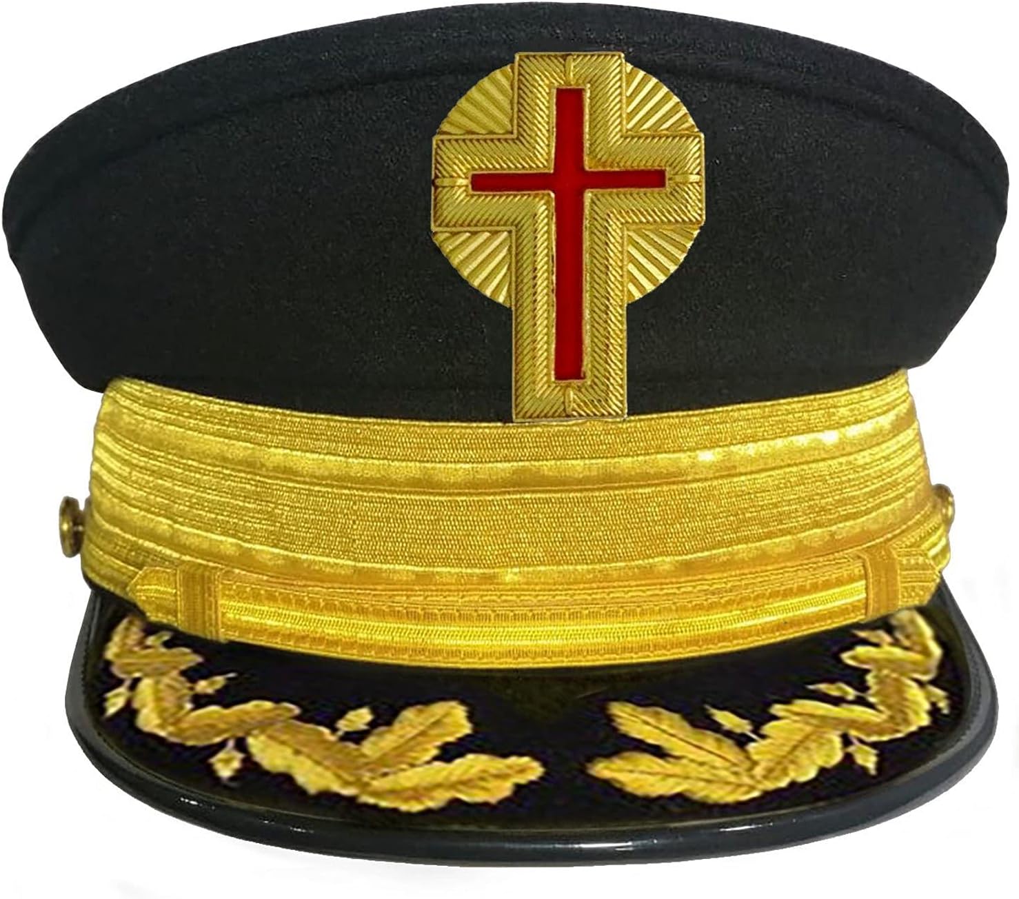 Bricks Masons Past Commander Knights Templar Commandery Fatigue Cap - with Vinework & Gold Braid