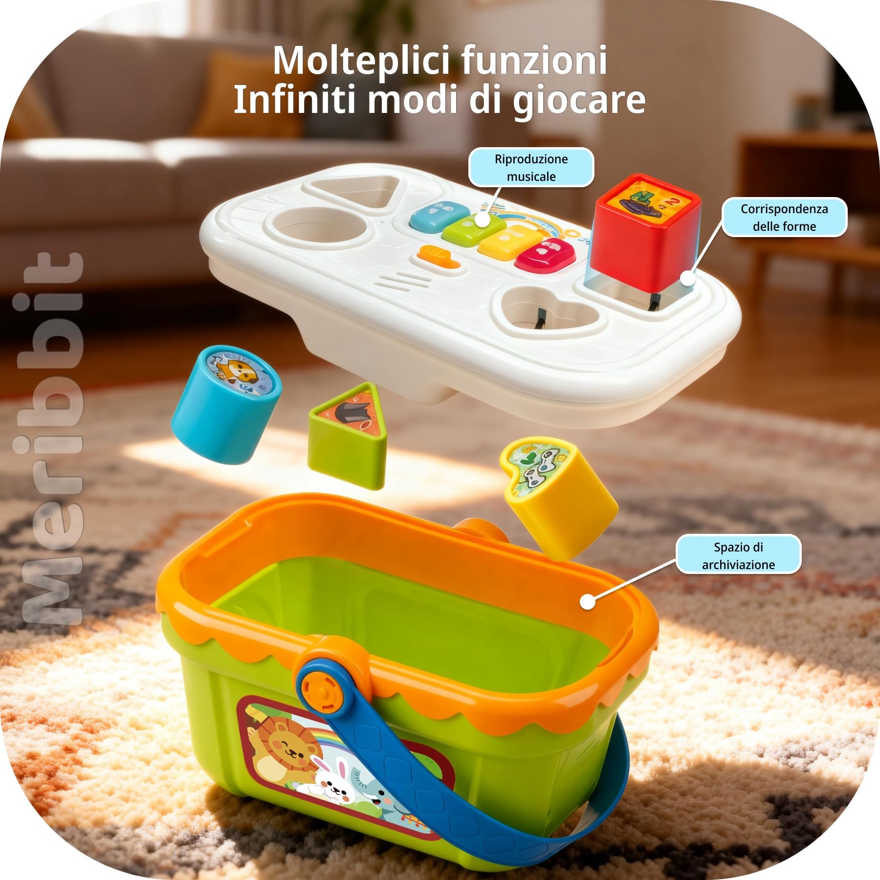 Giocattoli Sensoriali, Scatola Musicale con Forme da Incastro per Bambini 1-3 Anni, Giochi Educativi per 2 Anni con Luci e Pianoforte, Regalo per 1 2 3 Anni