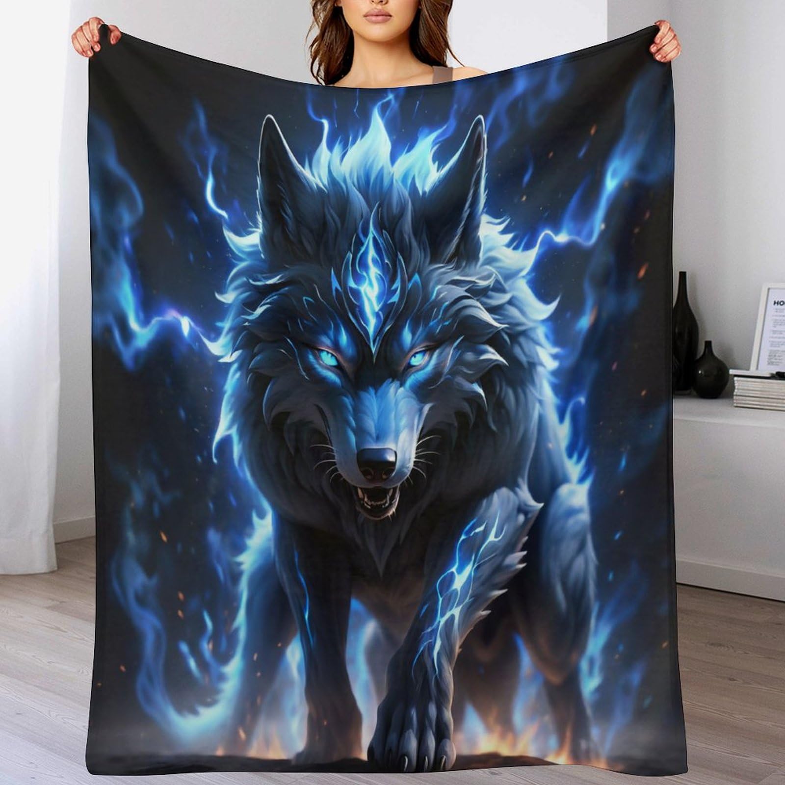 Manta de sofá con diseño de lobo para tardes frías en casa