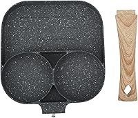 Vista 7 de Sartén para huevos fritos, sartén para huevos divididos de 3 secciones, sartén antiadherente 3 en 1 para panqueques con mango de madera para estufa