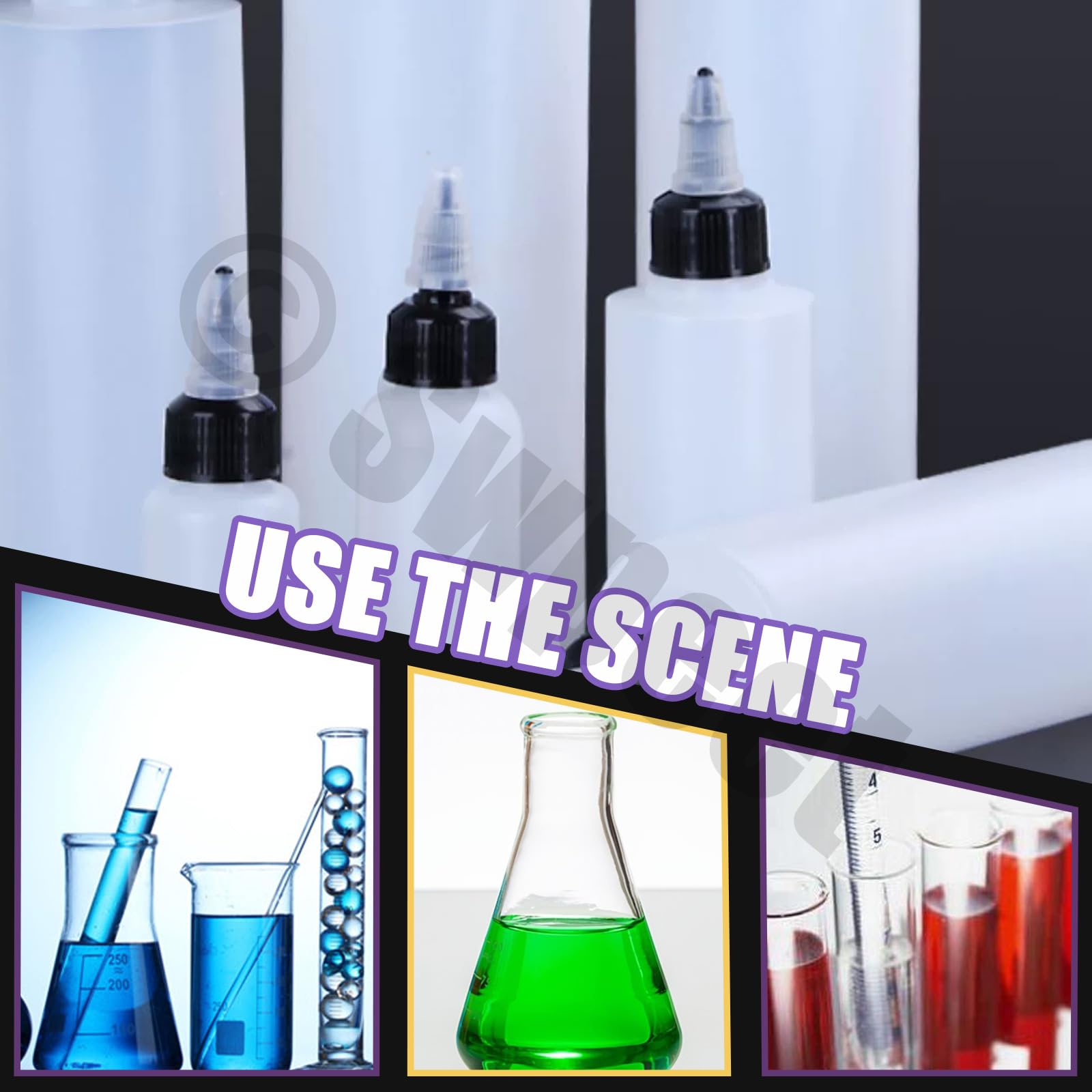 Swpeet 25 przezroczystych butelek z małymi lejkami, plastikowa butelka Boston LDPE o pojemności 30 ml, puste butelki z zakrętką Twist Top Cap do płynów z tuszem, z tworzywa sztucznego