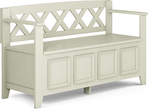 Vista 29 de SIMPLIHOME Amherst Banco de almacenamiento de entrada, asiento de pasillo de madera maciza de 48 pulgadas de ancho en gris niebla, banco