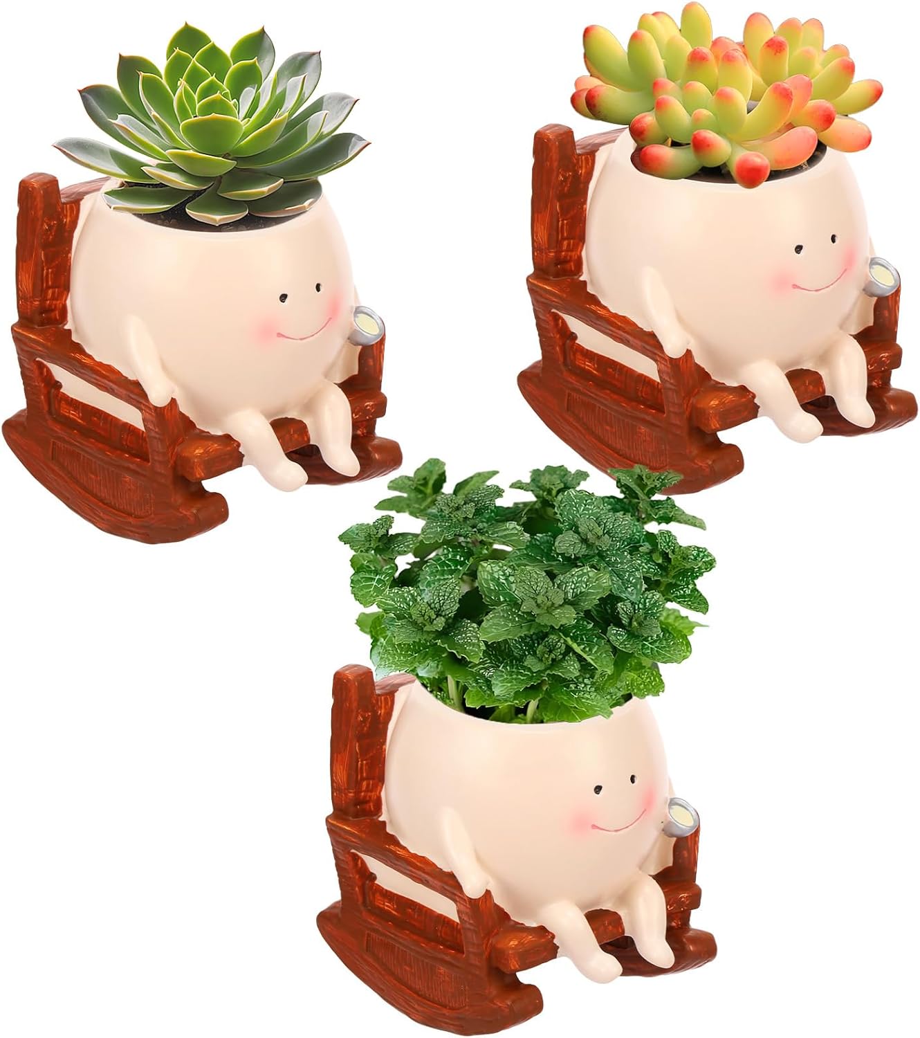 Smile Face Planter Pot Hanging, Cute Resin Swing Succulent Flower Pot with Drainage Hole for Indoor Outdoor Home Garden Decoration, Creative Vase Presents (Style 21)