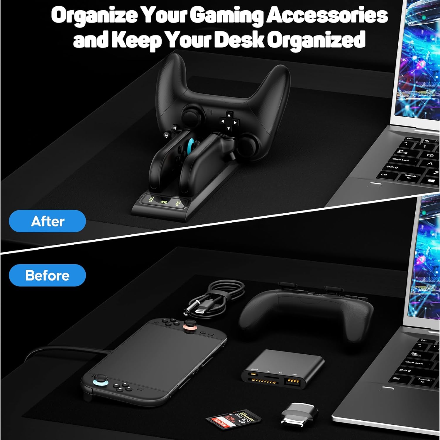 3 in 1 Controller Charger for Nintendo Switch 2 JoyCon/Pro, Charging Dock with Type-C Port and LED Charging Indicator, 2.5H Fast Charging Space-Saving Storage Stand for Switch 2 Accessories - Image 6