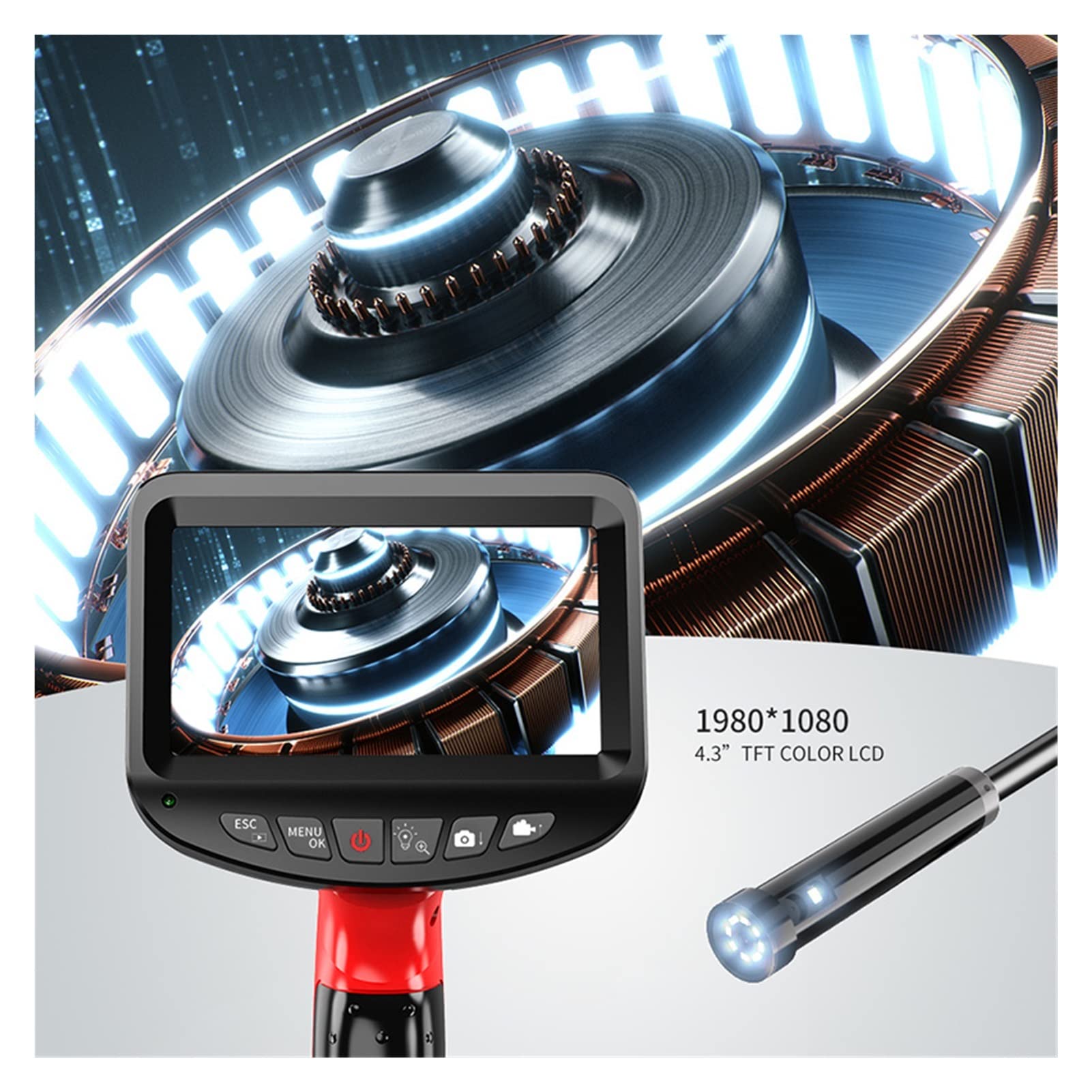 Telecamera endoscopica, Endoscopio industriale 8. 5mm 1080p HD. Fotocamera Digital Dual Lens Borescope impermeabile da 4,3 pollici Lcd. Camera di serpente con 2 GB TF. Carta(10m,14.5MM single lens)