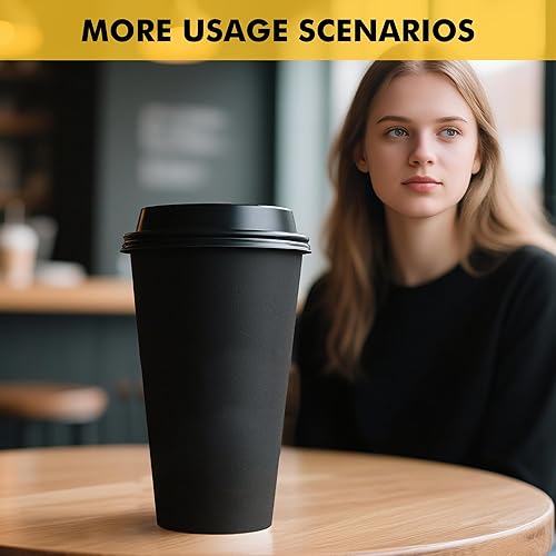 Vista 90 de RACETOP [Paquete de 100] Tazas de café desechables con tapas de 12 onzas, tazas de papel caliente con tapas, taza para llevar con tapa