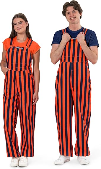 Game Bibs Adult Bibs for Sporting Events & Tailgating | Blue and Orange Striped Overalls for Men & Women | 100% Cotton