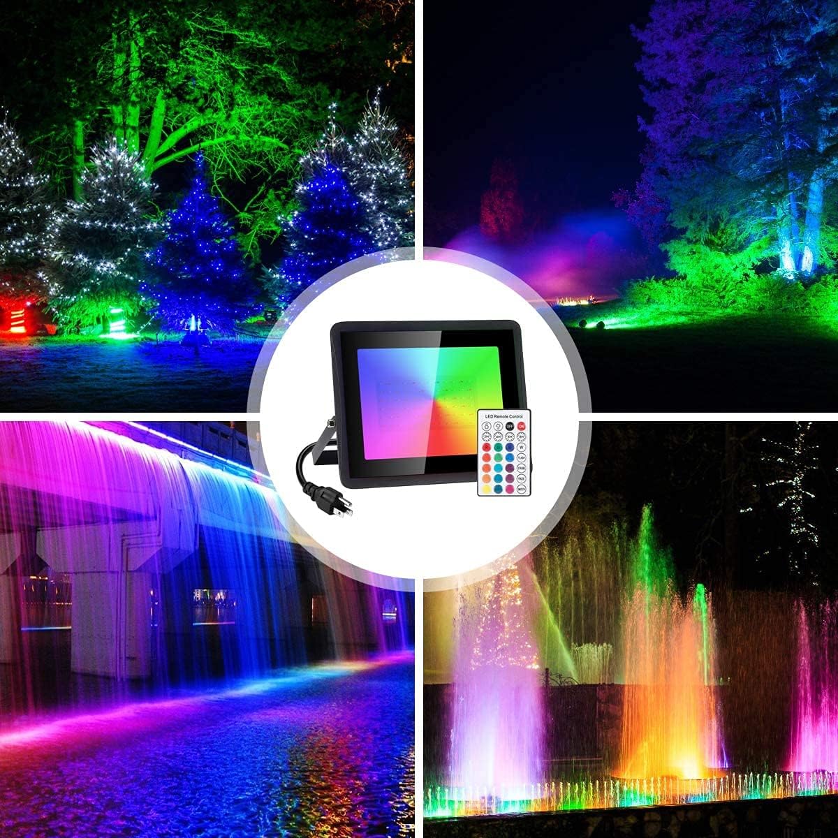 Up To 60% OFF RGB Flood Light 1000W Equivalent TanSir 2 Pack 100W Color Changing Flood Light with Remote Control, IP66 Waterproof Dimmable Outside Color Changing Wall Wash Light with Timer and Memory Function (100)