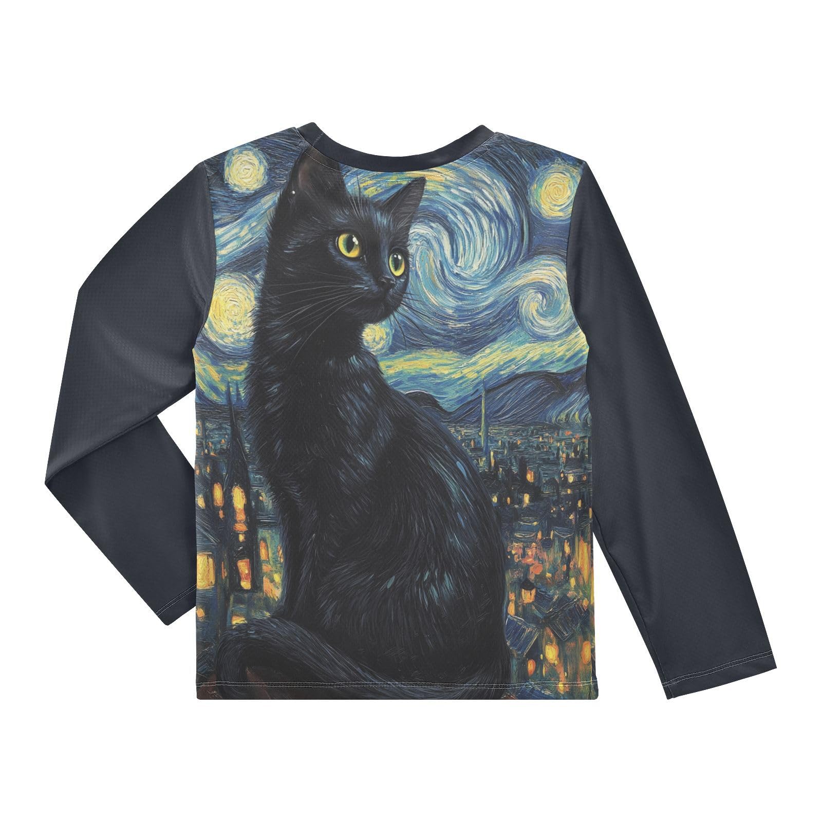DOMIKING Black Cat Blue Boys Long Sleeve Rashguard Shirt Kids Quick Dry Swim Shirt for Swimming Pool Beach 9-10T