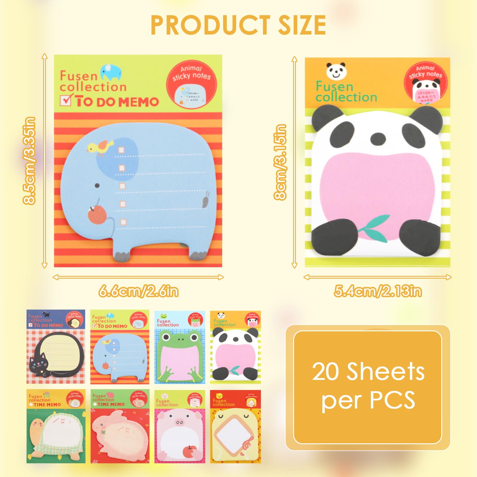 24 Paquets Sticky Notes Animaux Kawaii - 480 Feuilles 8x5.4 Cm - Motifs Mignons Grenouille Panda Lapin Etc.