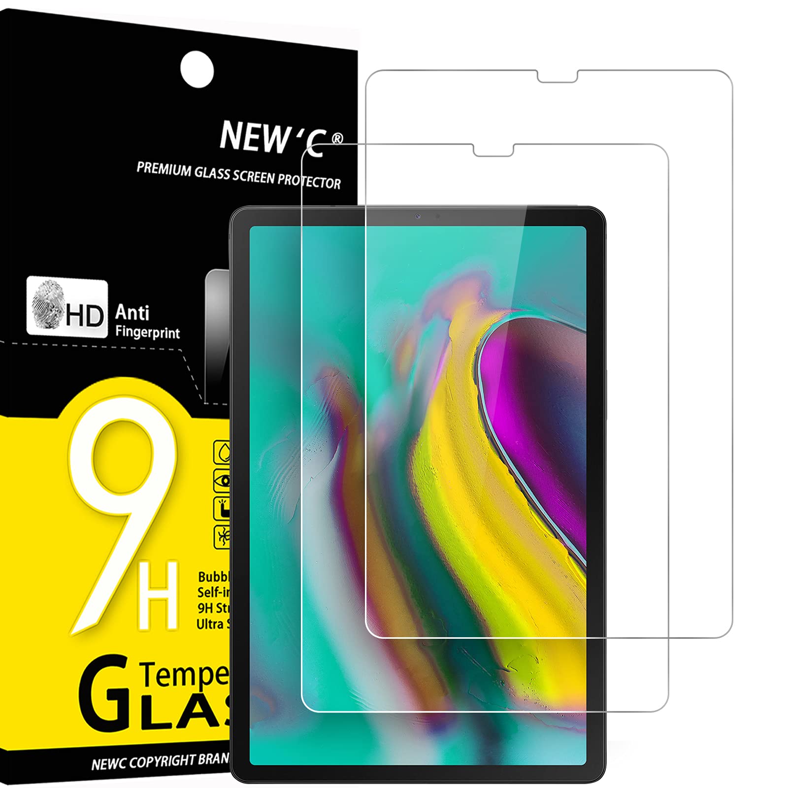 NEW'C 2 sztuki folia ochronna ze szkła pancernego do Samsung Galaxy Tab S6 / S5e 10,5 Cala 2019 (SM-T720/T725/T860/T865) nie zawiera zarysowań, twardość 9H, folia ochronna HD, 0,33 mm