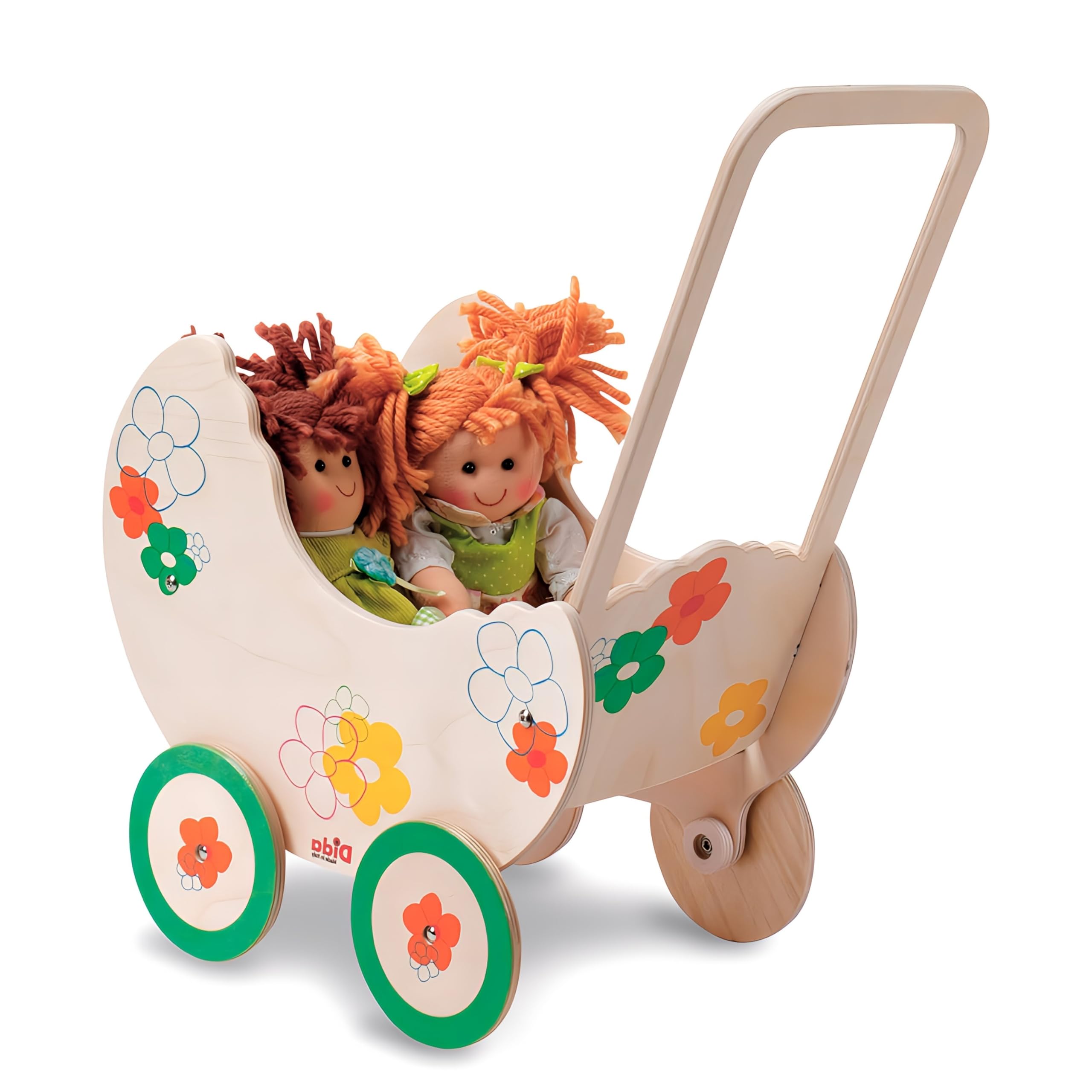 Dida - Carrozzina per Bambole Fiore: Passeggino in Legno per Bambole Piccole fino a 35 cm, Perfetto per Giochi di Ruolo di Bambini 2-4 Anni, Ideale per Piccole Mamme e Papà
