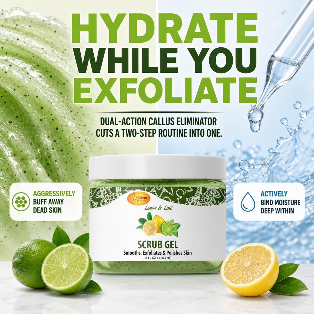 SPA REDI Pumice Scrub Gel – Lemon & Lime Callus Remover & Exfoliating Foot Scrub | Hyaluronic Acid, Amino Acids & Panthenol | Cruelty-Free, Paraben-Free, Sulfate-Free | Made in USA | 16 oz