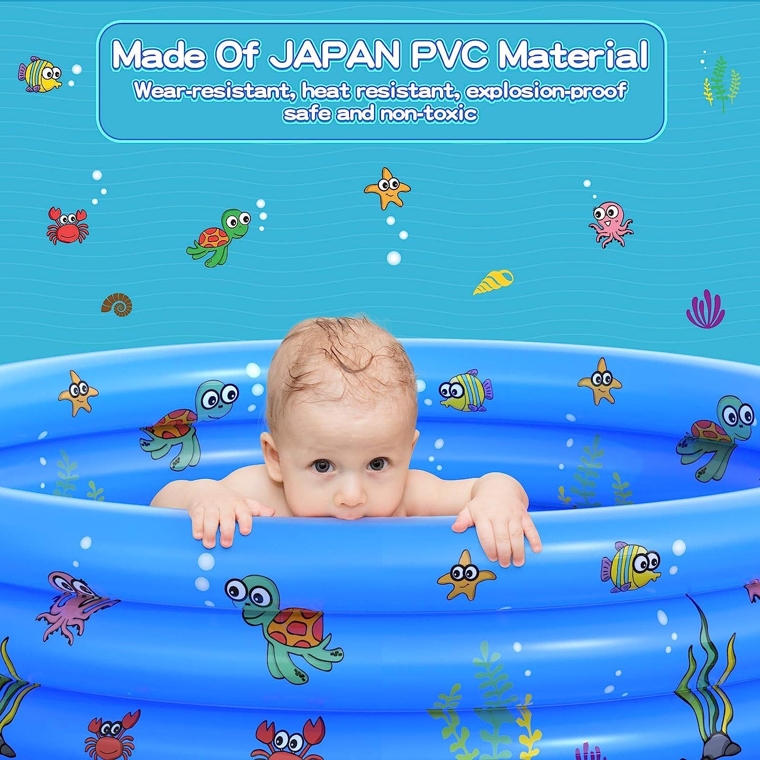 LATERN Piscinas Infantiles para Niños, 100CM x 40CM Piscina Inflable para Bebés PVC 3 Anillos Piscinas con Bañera Antideslizantes para Niños Familia Exterior Jardín Patio Interior Agua Juego (Azul)